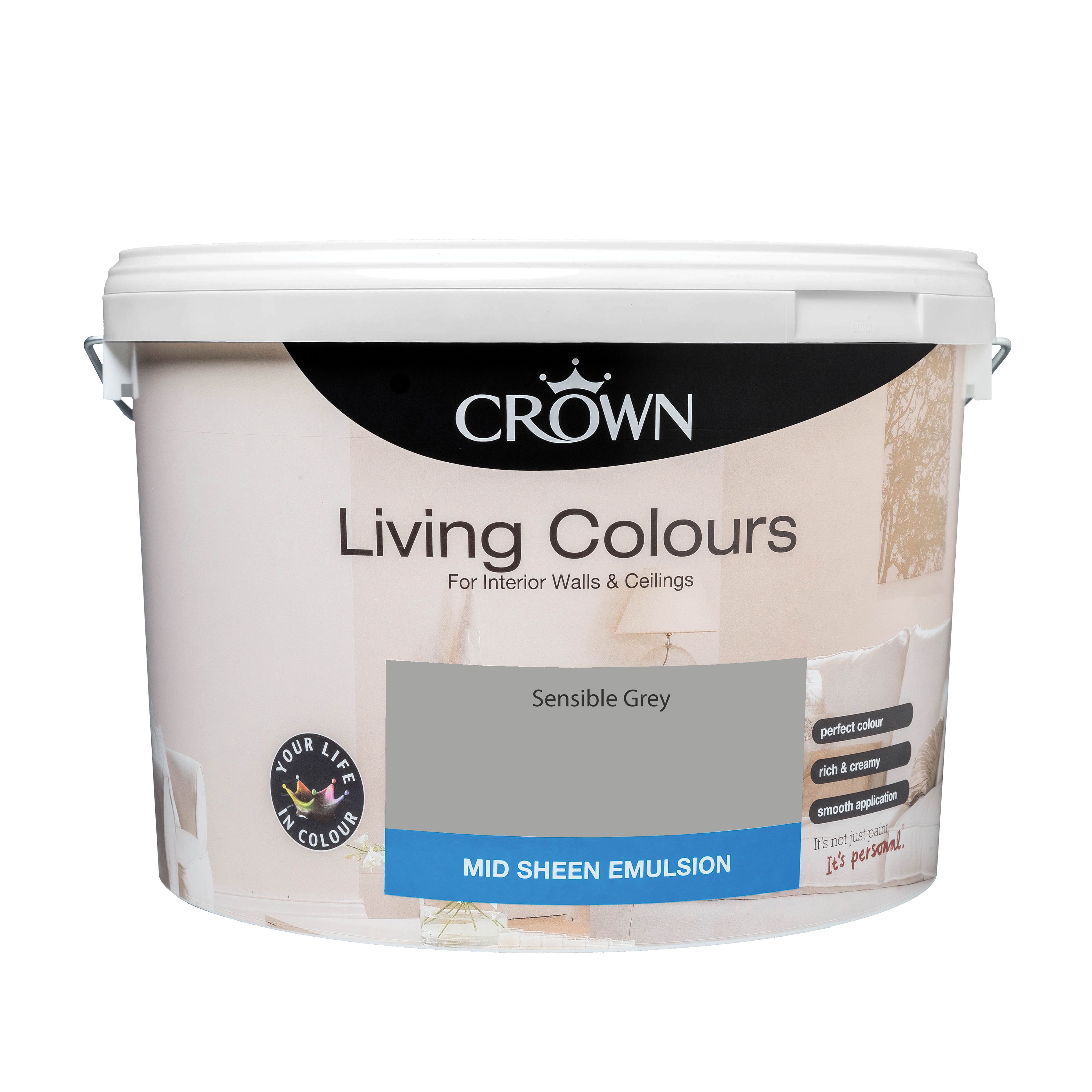 Crown Living Colours Sensible grey Mid sheen Emulsion paint, 10L