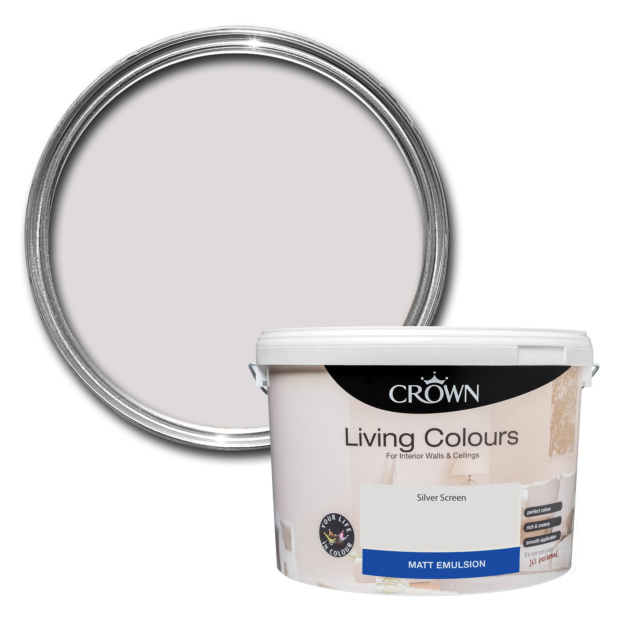 Crown Living Colours Silver screen Matt Emulsion paint, 10L