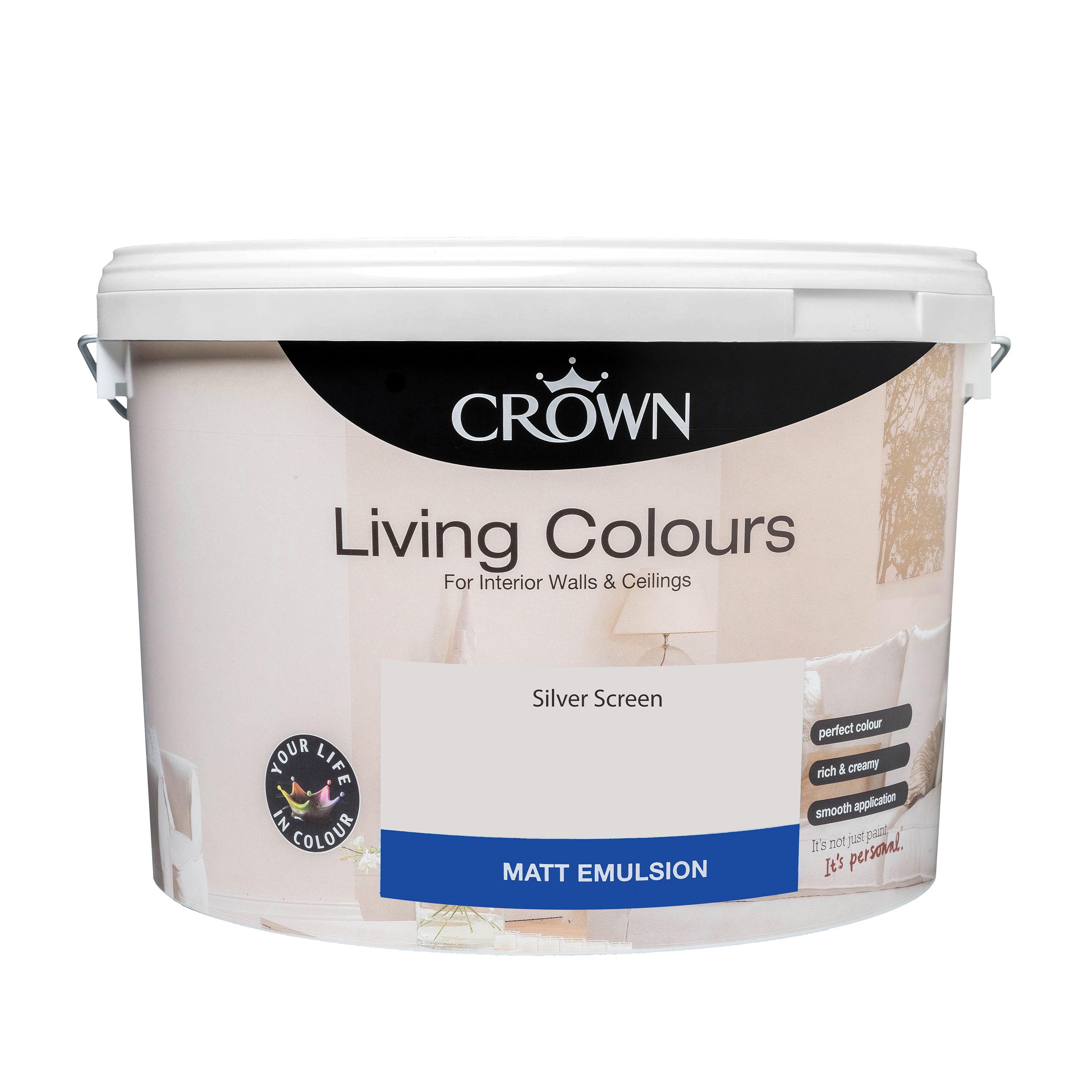 Crown Living Colours Silver screen Matt Emulsion paint, 10L