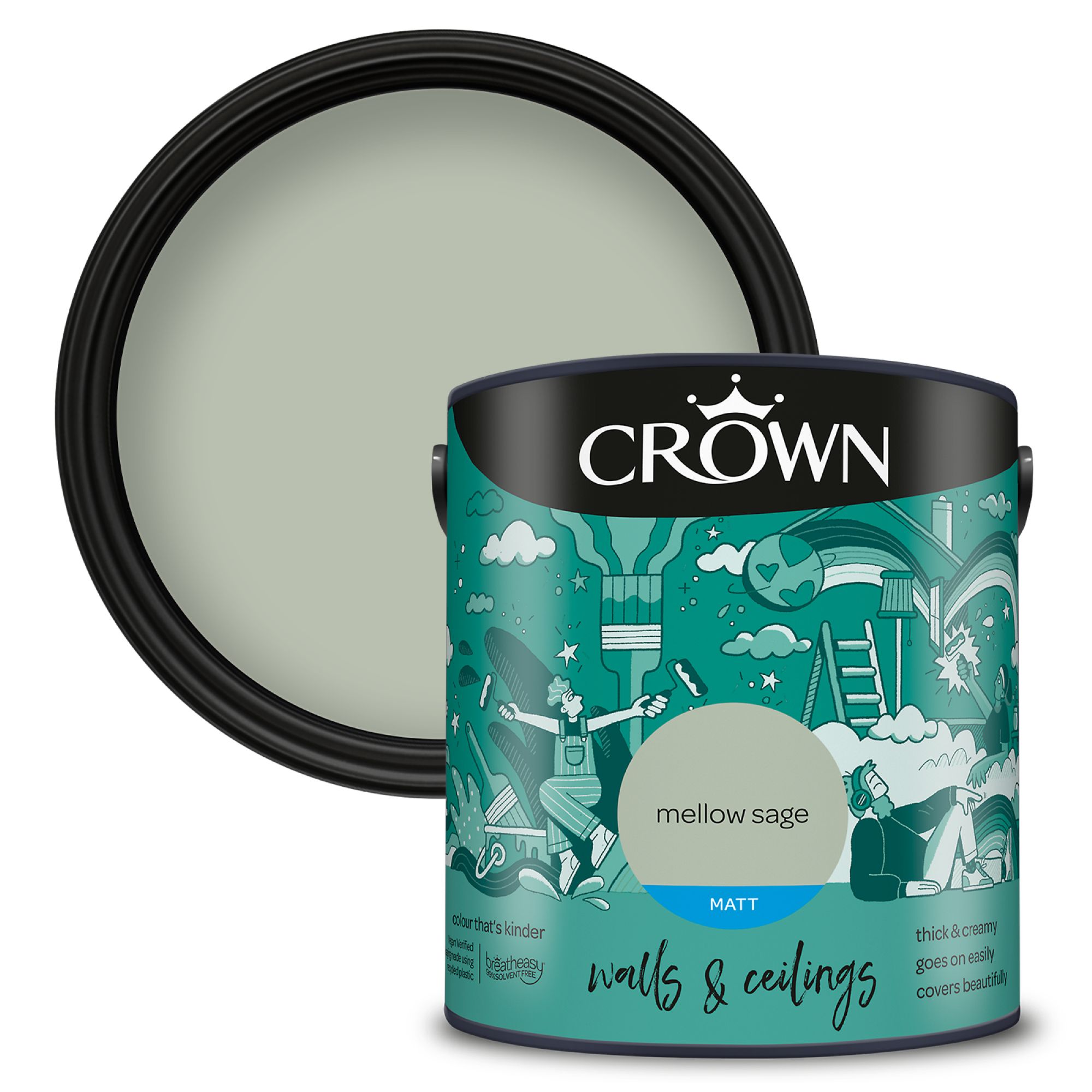 Crown Mellow Sage Matt Wall & ceiling Emulsion paint, 2.5L