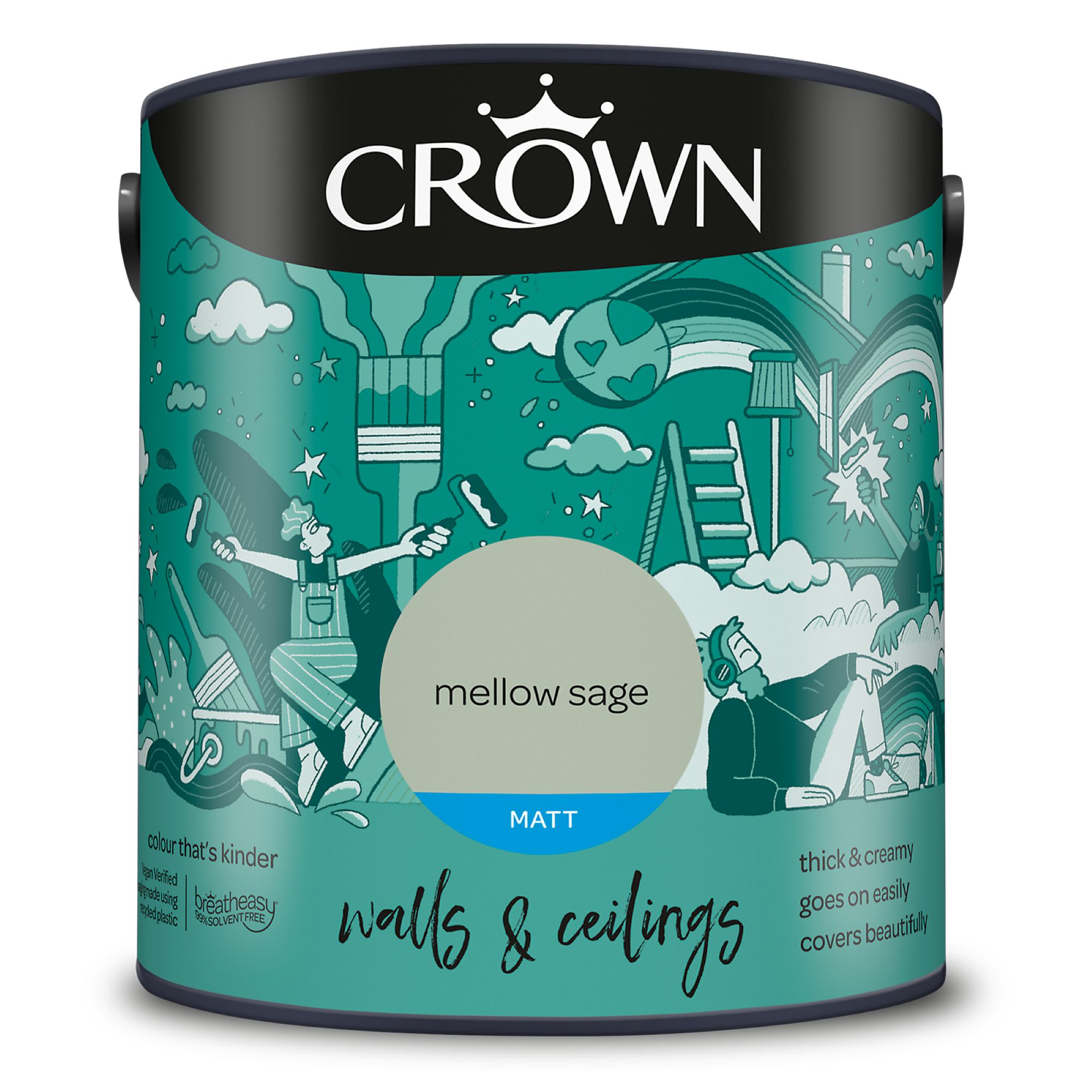 Crown Mellow Sage Matt Wall & ceiling Emulsion paint, 2.5L