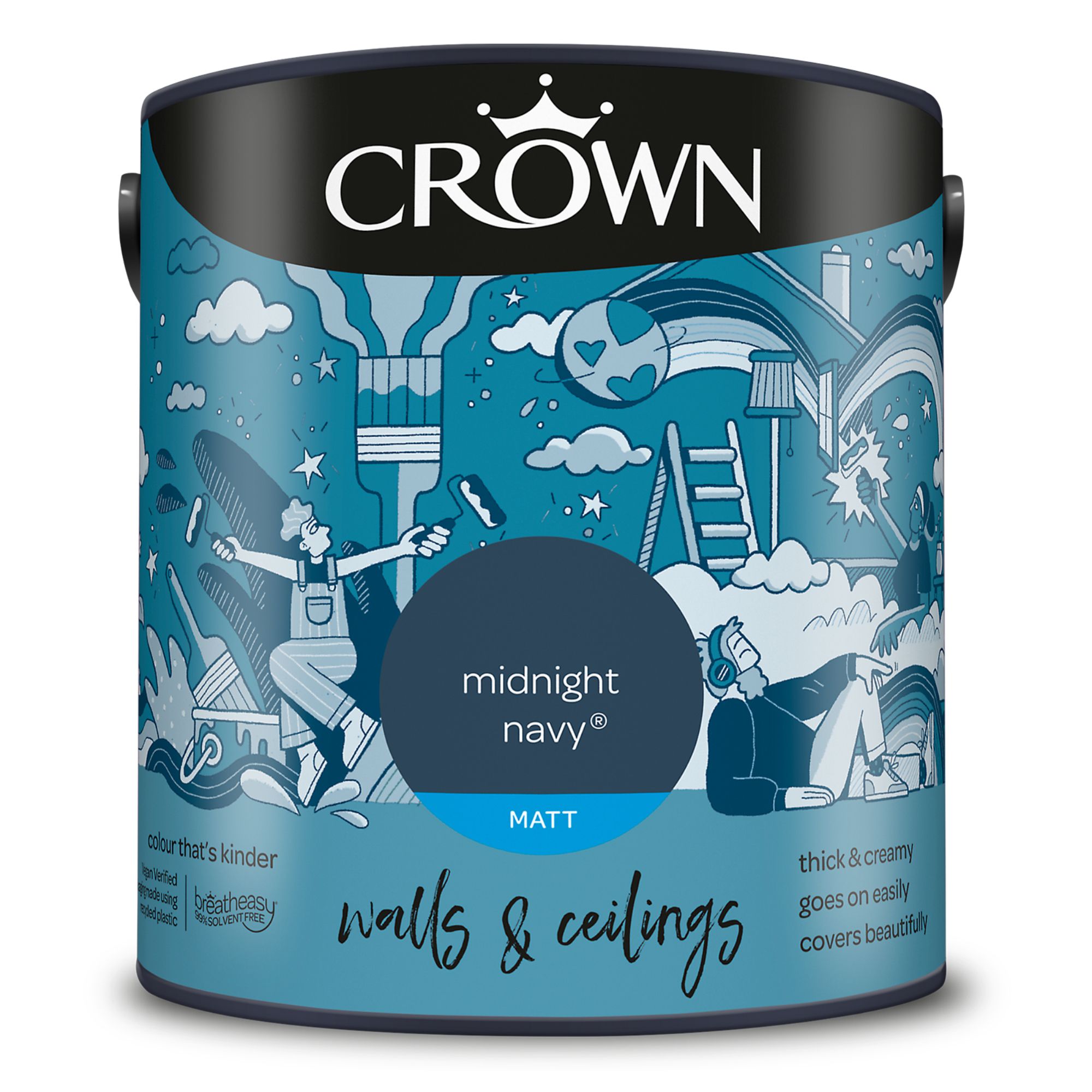 Crown Midnight Navy Matt Wall & ceiling Emulsion paint, 2.5L