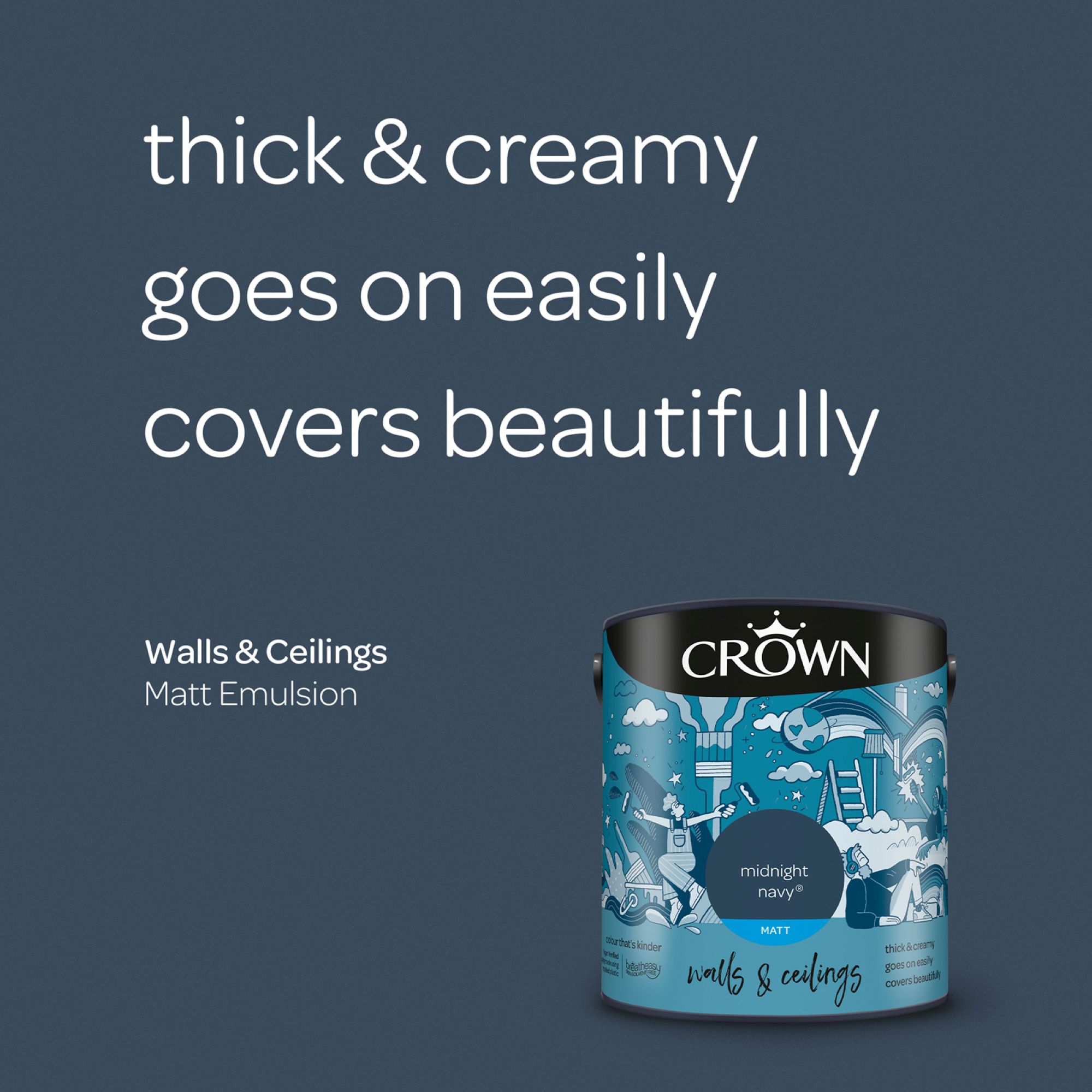 Crown Midnight Navy Matt Wall & ceiling Emulsion paint, 2.5L