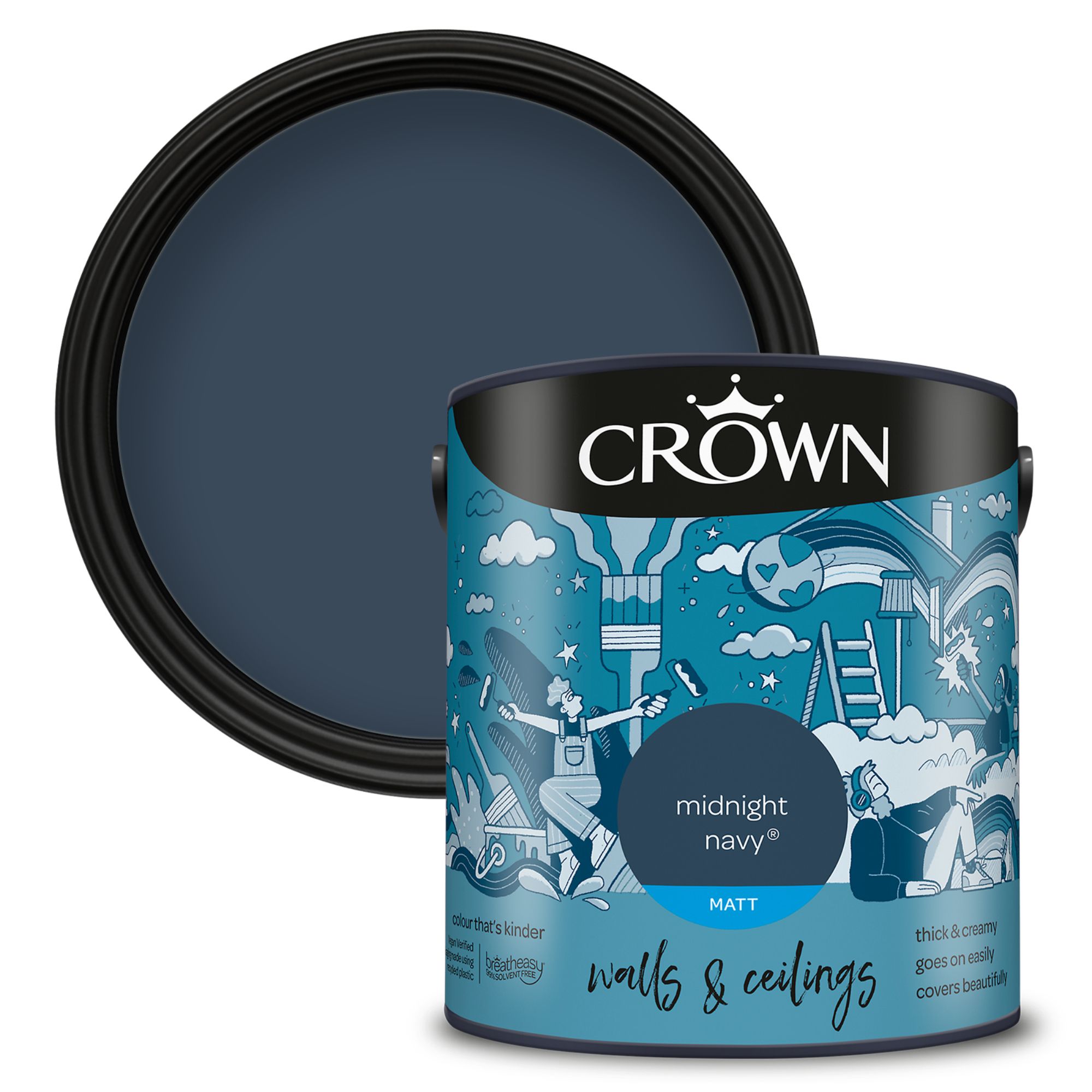 Crown Midnight Navy Matt Wall & ceiling Emulsion paint, 2.5L