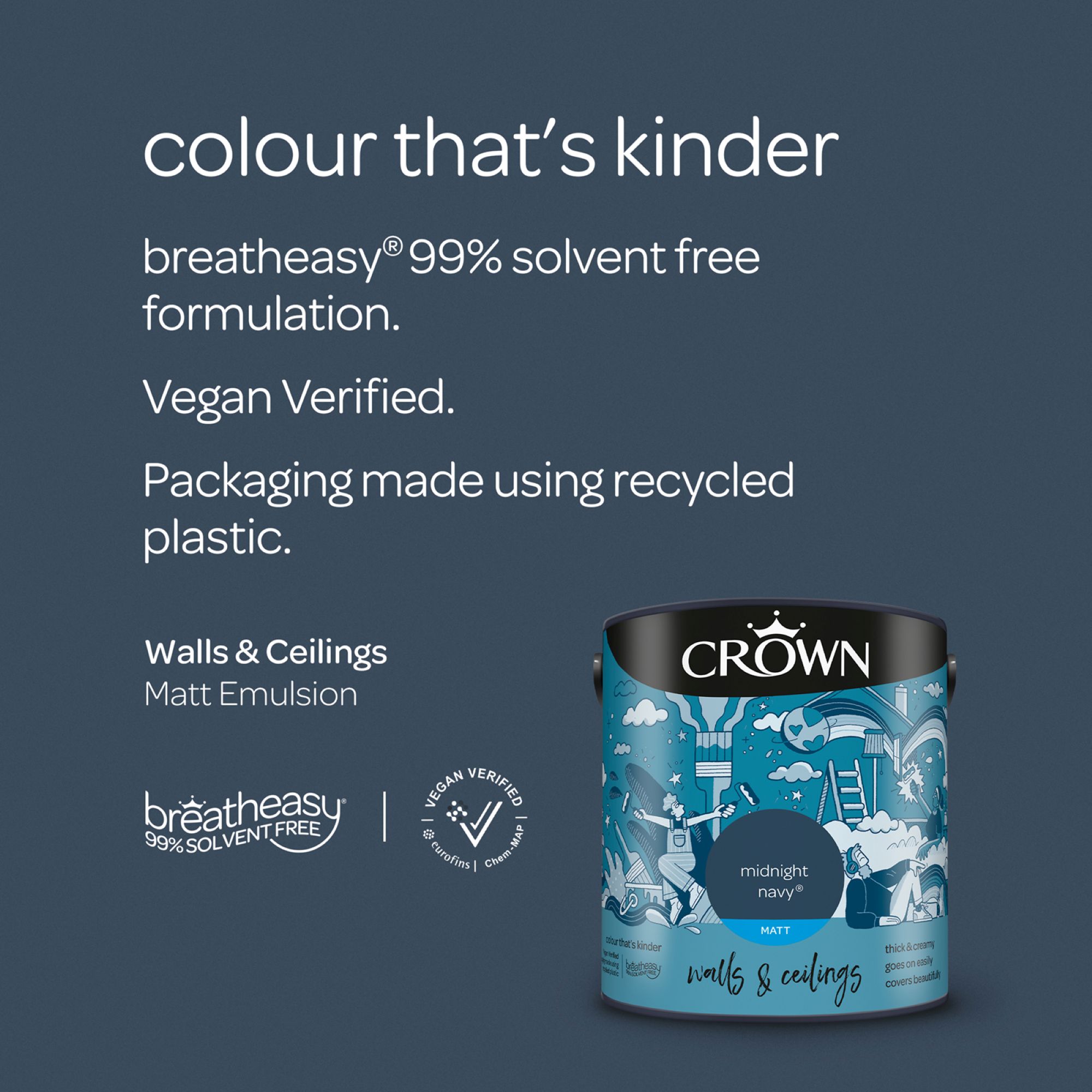 Crown Midnight Navy Matt Wall & ceiling Emulsion paint, 2.5L