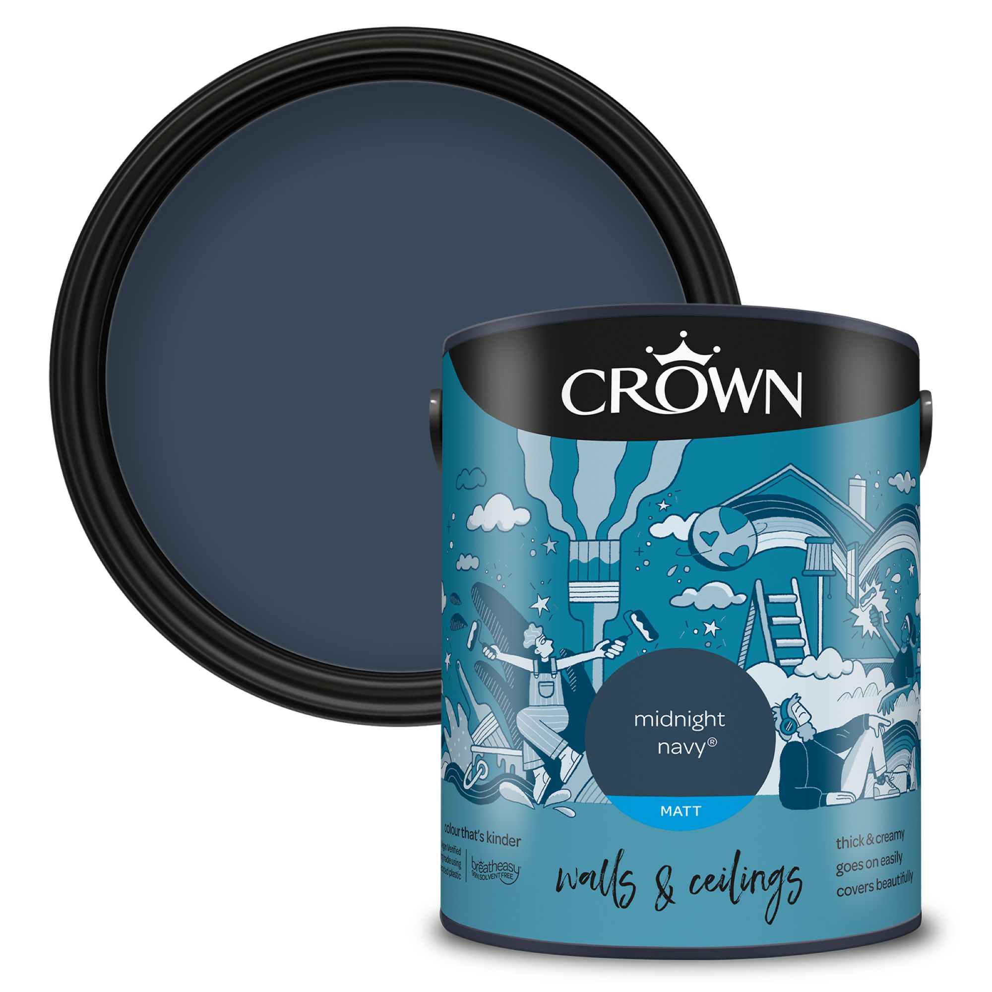 Crown Midnight Navy Matt Wall & ceiling Emulsion paint, 5L
