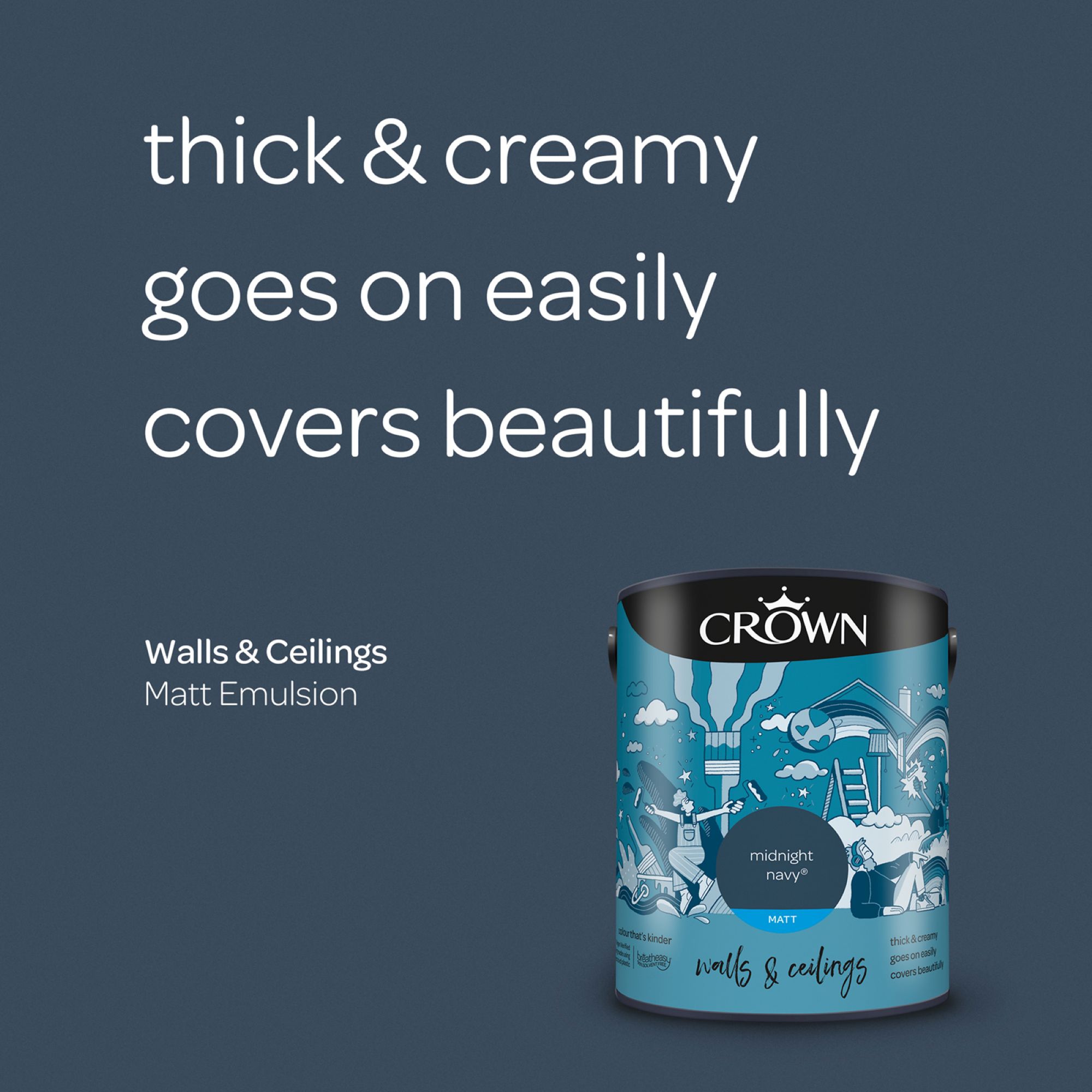 Crown Midnight Navy Matt Wall & ceiling Emulsion paint, 5L