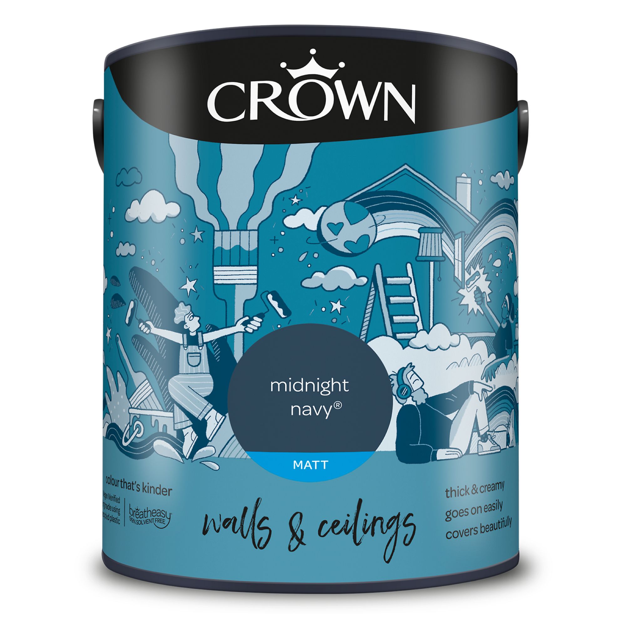 Crown Midnight Navy Matt Wall & ceiling Emulsion paint, 5L