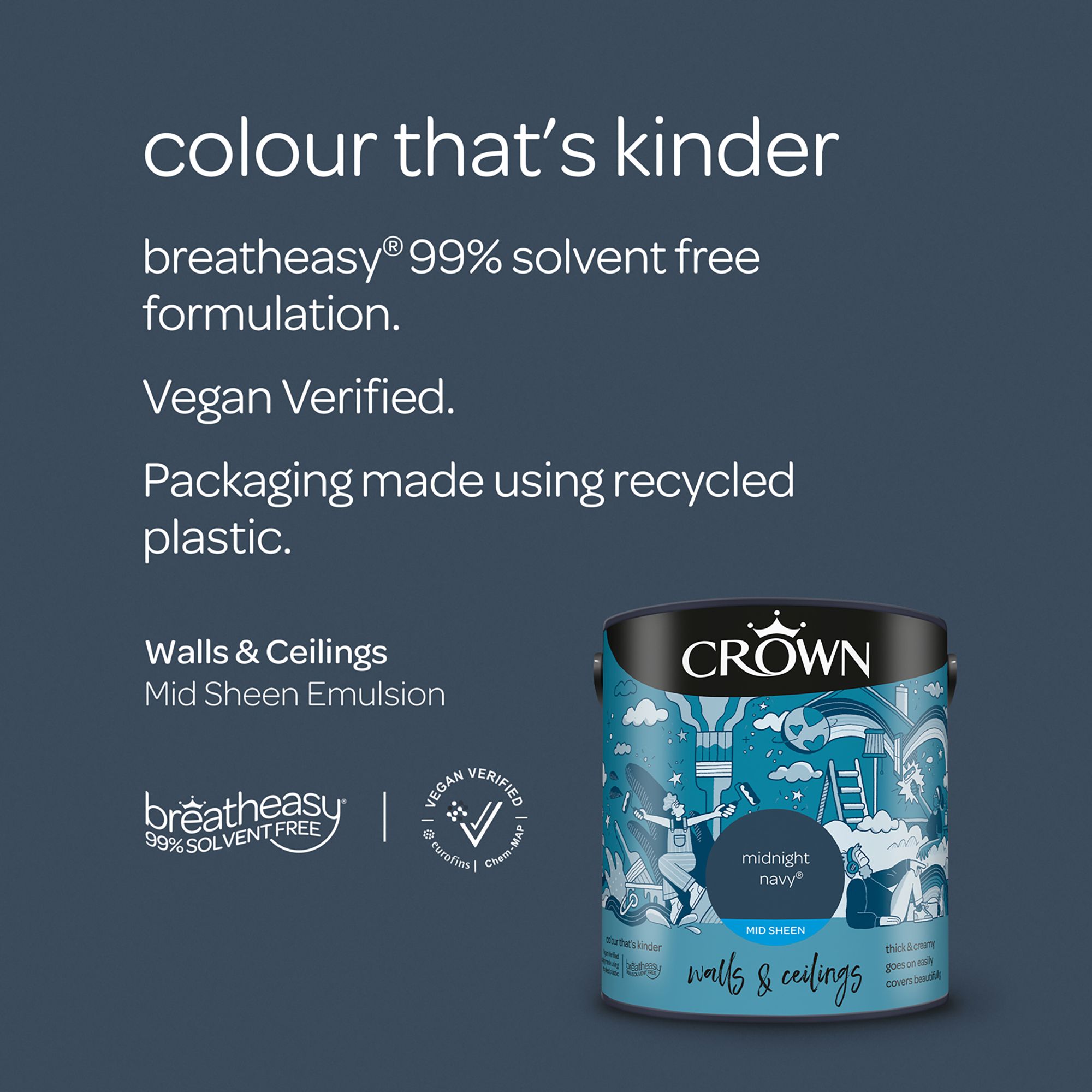 Crown Midnight Navy Mid sheen Emulsion paint, 2.5L