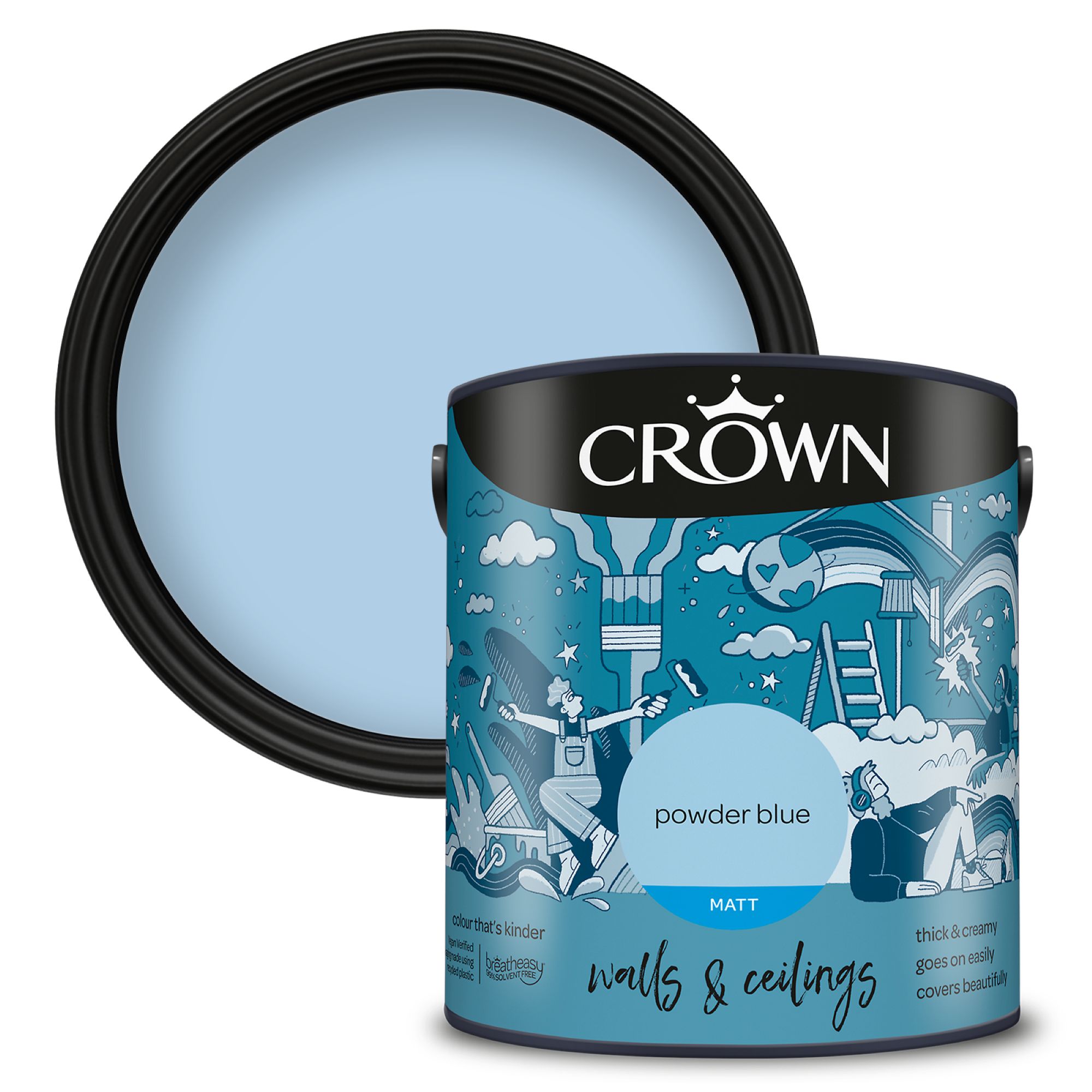 Crown Powder Blue Matt Wall & ceiling Emulsion paint, 2.5L