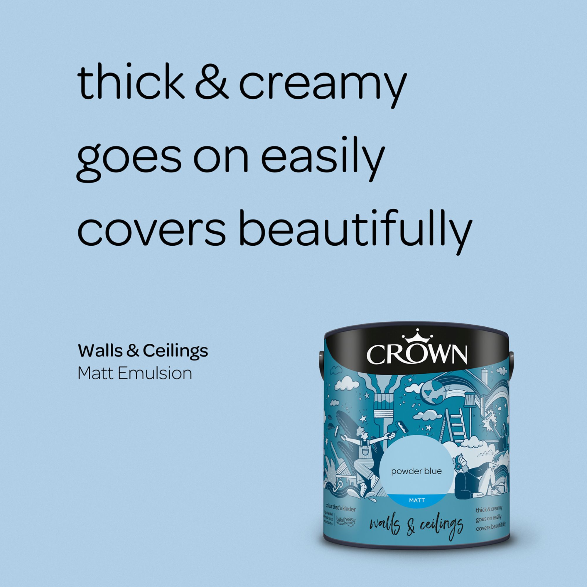 Crown Powder Blue Matt Wall & ceiling Emulsion paint, 2.5L