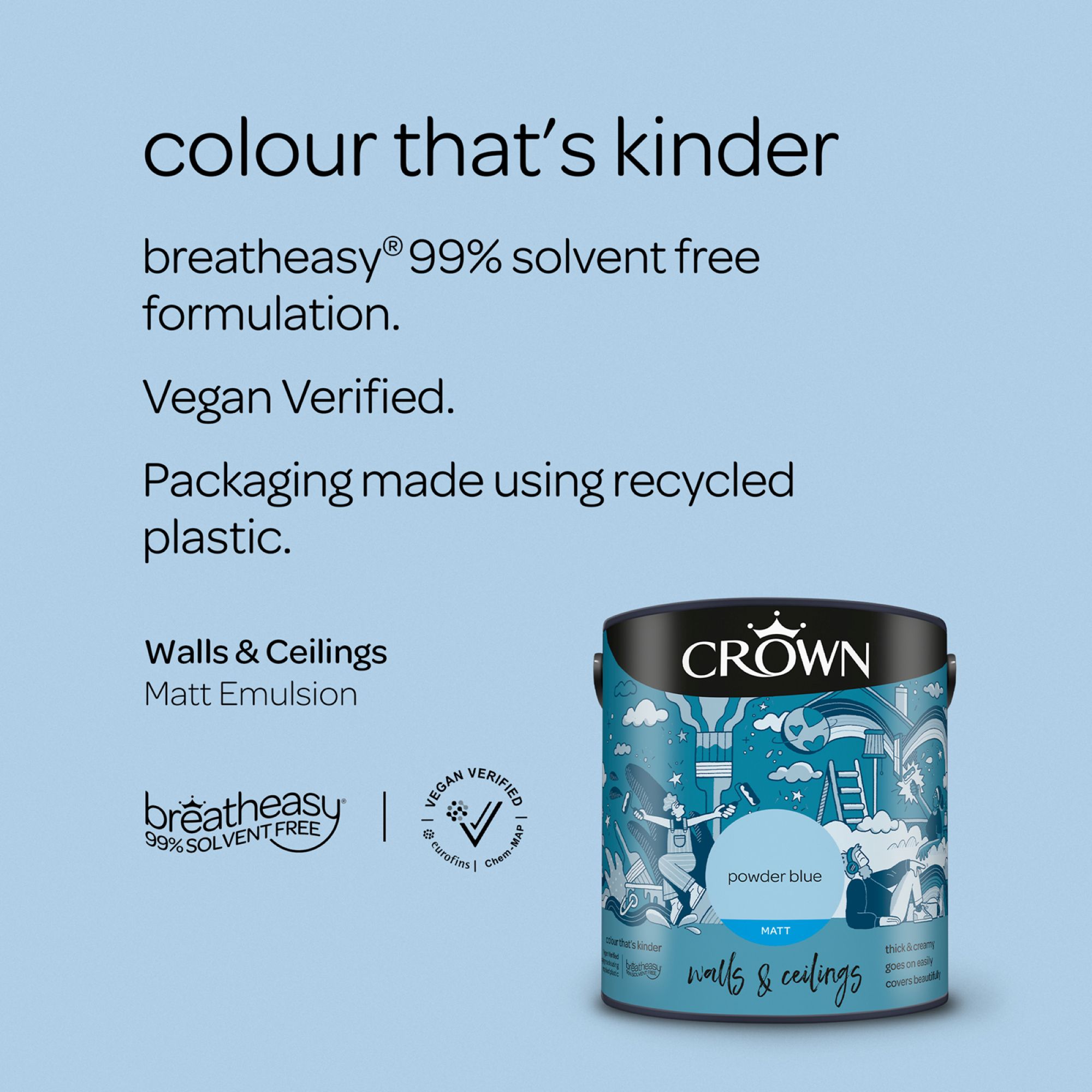 Crown Powder Blue Matt Wall & ceiling Emulsion paint, 2.5L