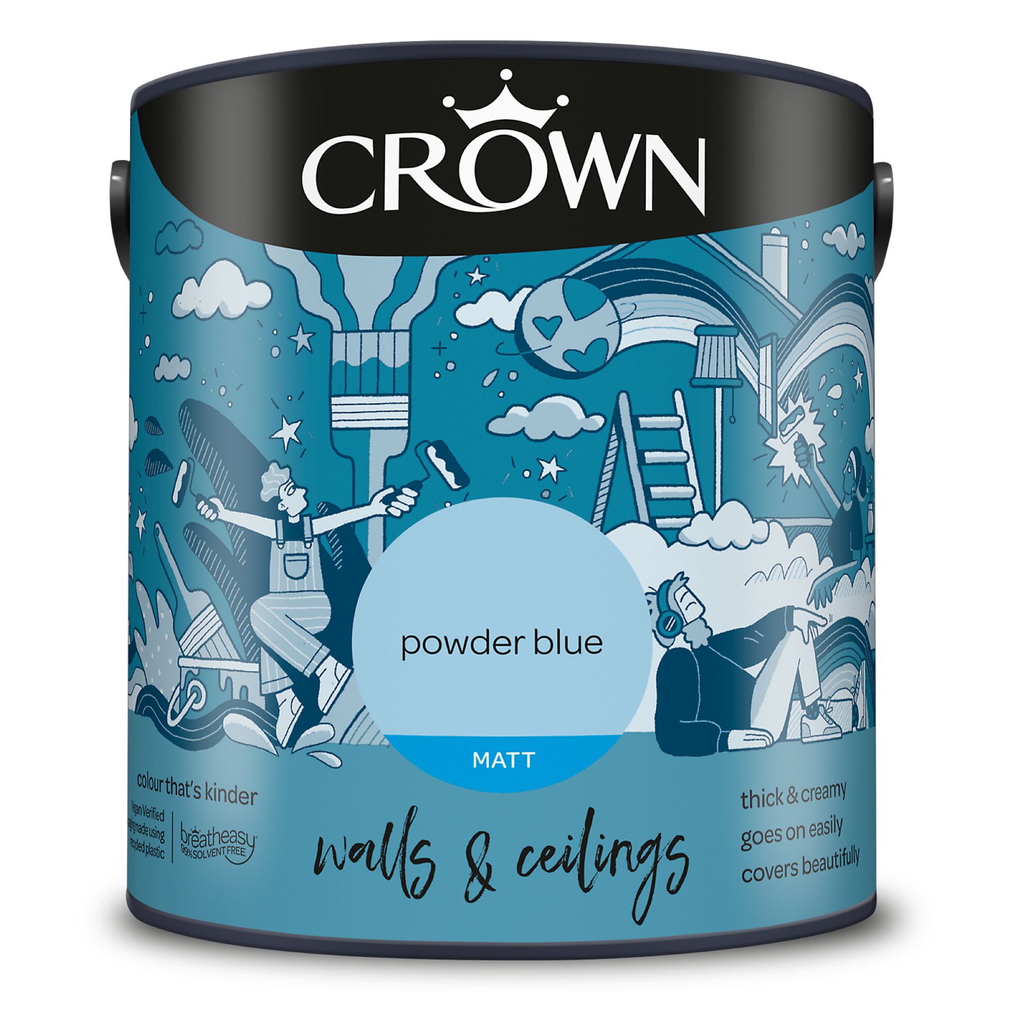 Crown Powder Blue Matt Wall & ceiling Emulsion paint, 2.5L