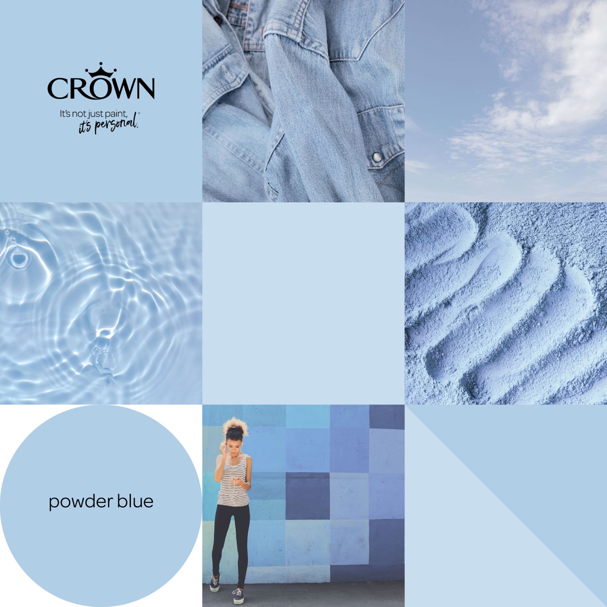 Crown Powder Blue Matt Wall & ceiling Emulsion paint, 2.5L