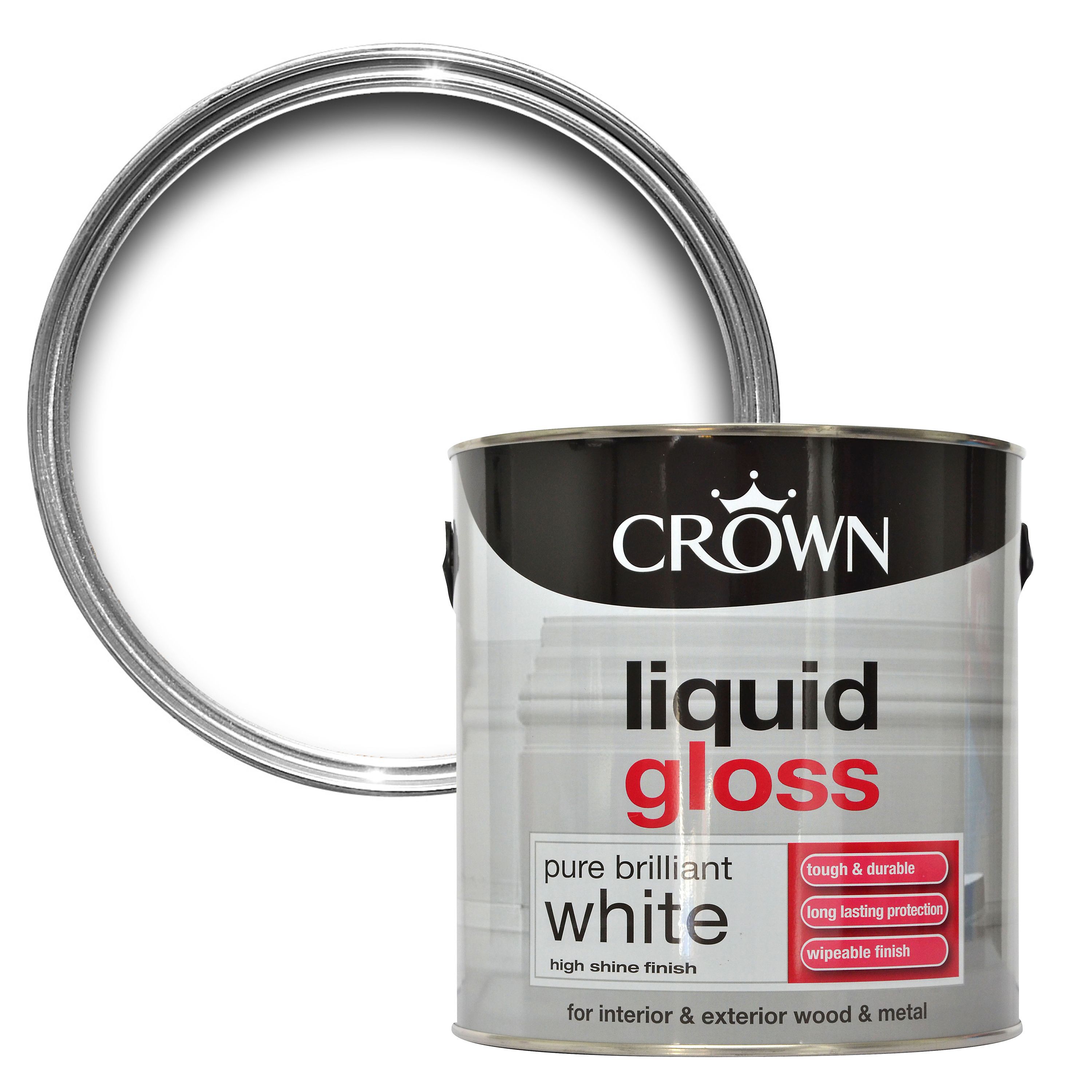 Crown Pure brilliant white Gloss Metal & wood paint, 2.5L DIY at B&Q