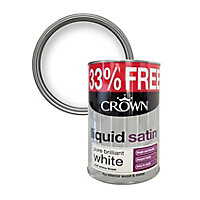 Crown Pure brilliant white Satinwood Paint, 1L
