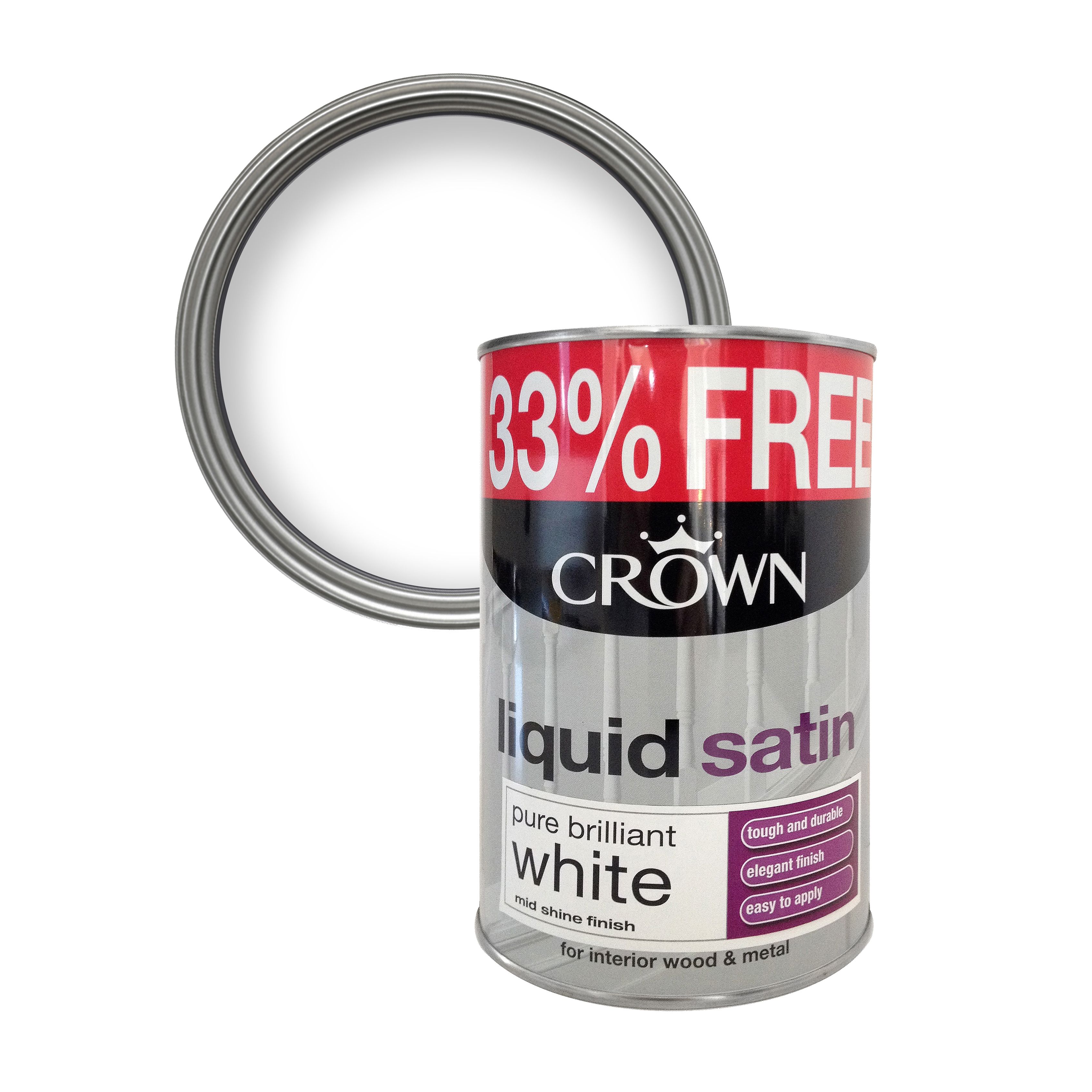 Crown Pure brilliant white Satinwood Paint, 1L DIY at B&Q