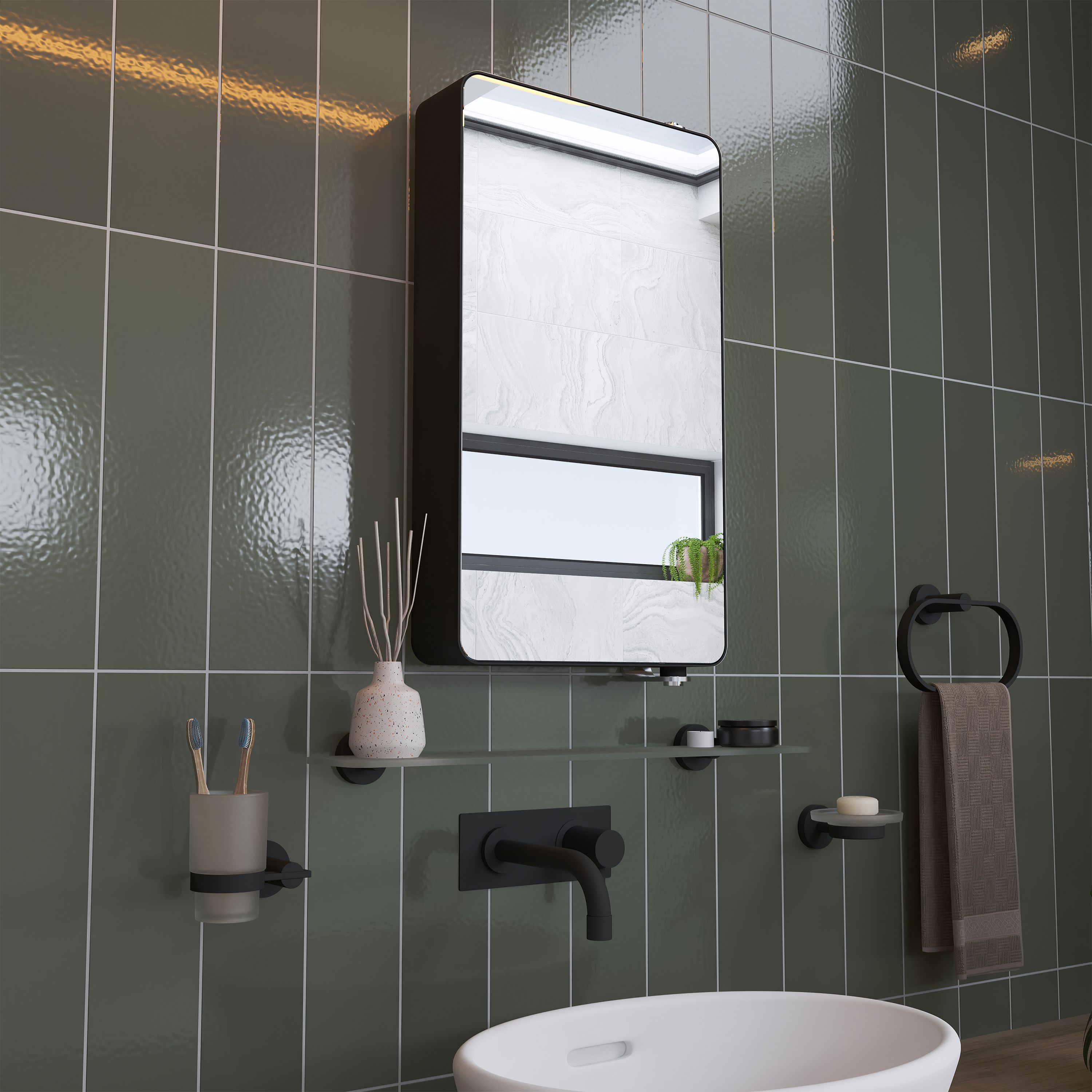 Croydex Arun Compact Matt Black Single Bathroom Cabinet With