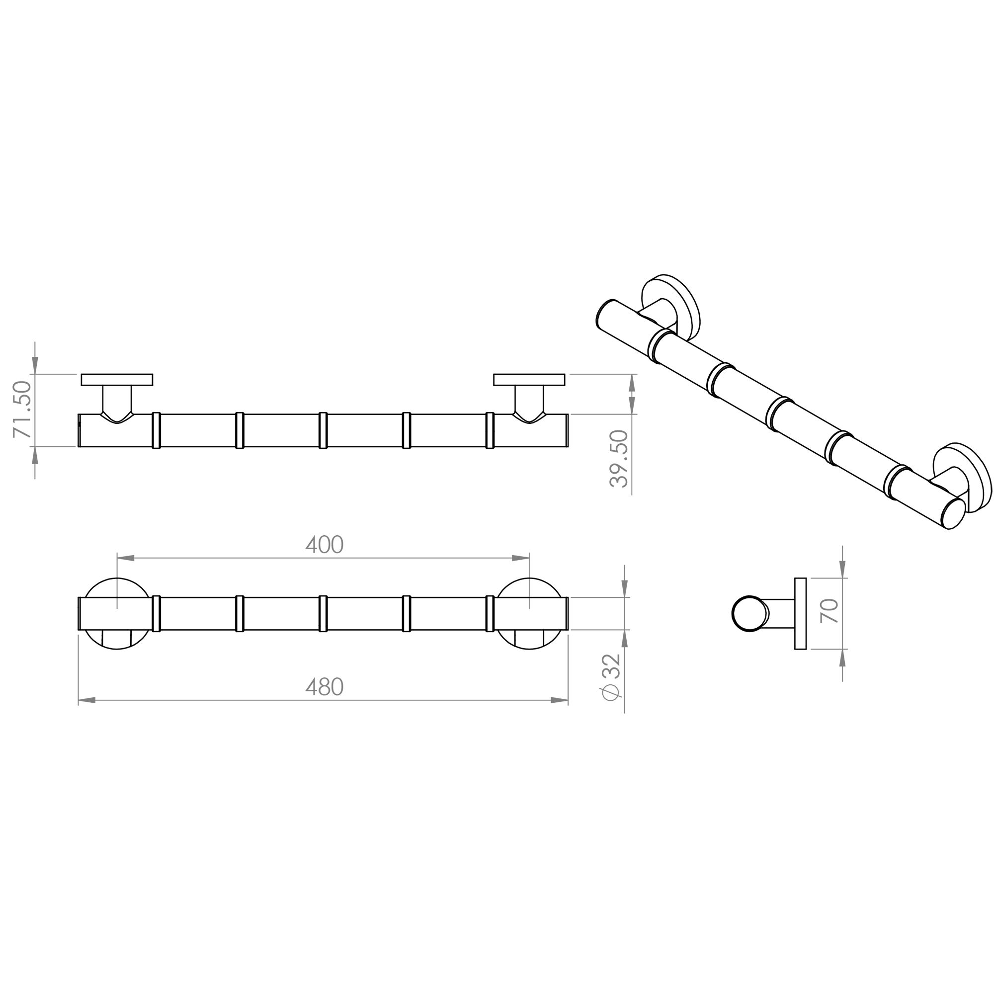 Croydex Chrome effect Straight Comfort Grab bar (L)480mm - 4