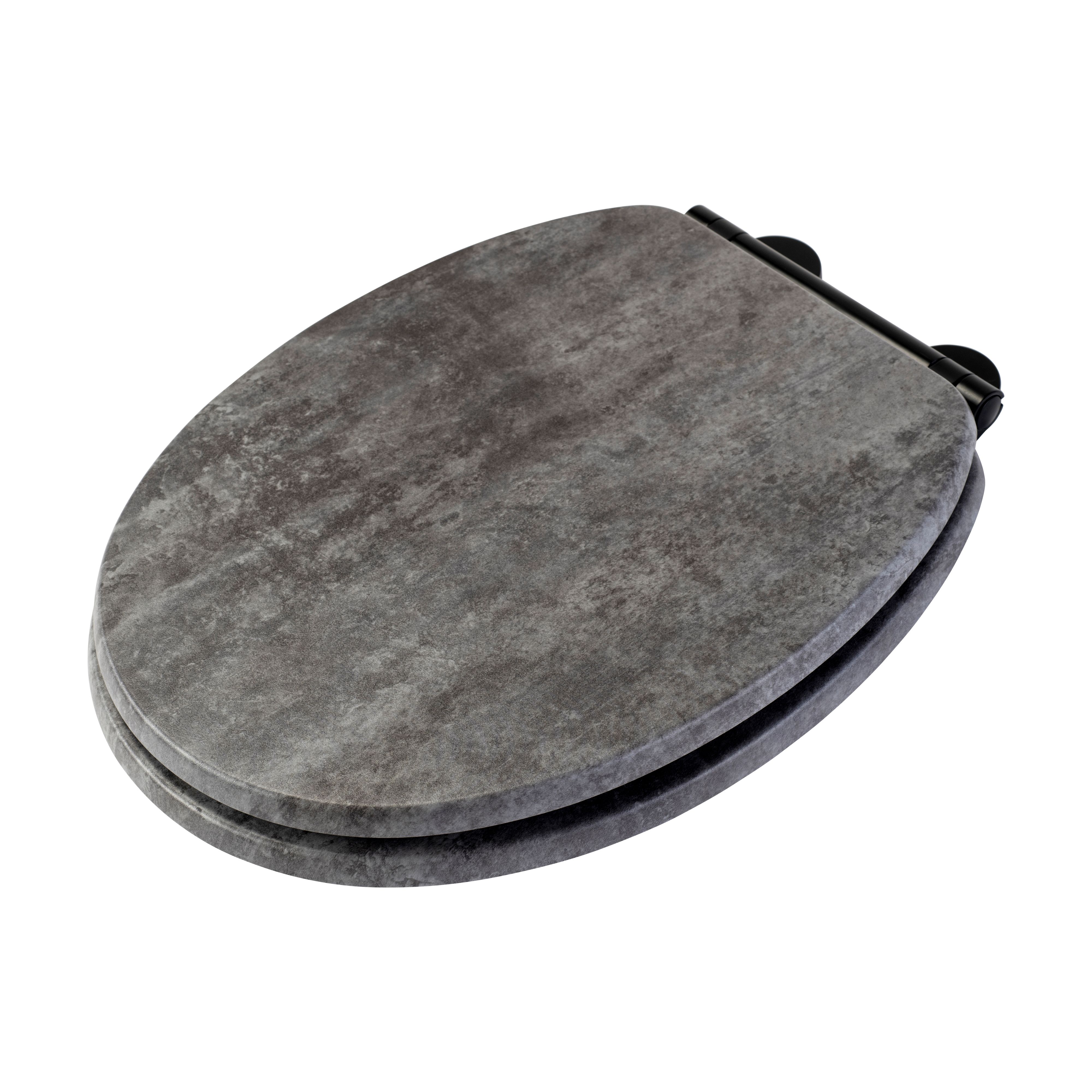 Croydex Flexi-Fix Cumbrian Grey Slate effect Standard Soft close Toilet seat