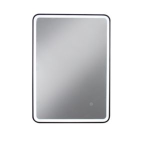 Croydex Flexi-fix Henderson Matt Black Rectangular Wall-mounted Bathroom & WC Illuminated mirror (H)70cm (W)50cm