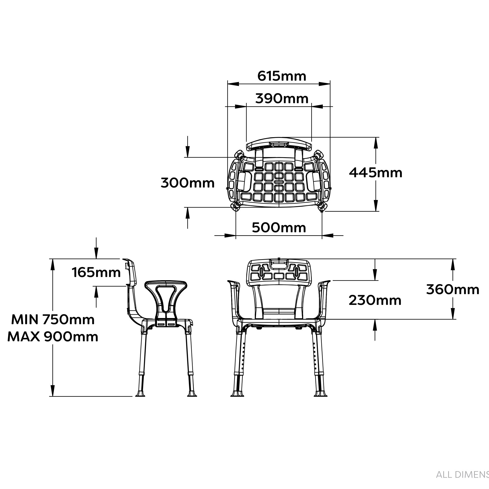 Croydex Inclusive White Aluminium & moulded plastic Freestanding Shower chair (H)900mm (W)615mm