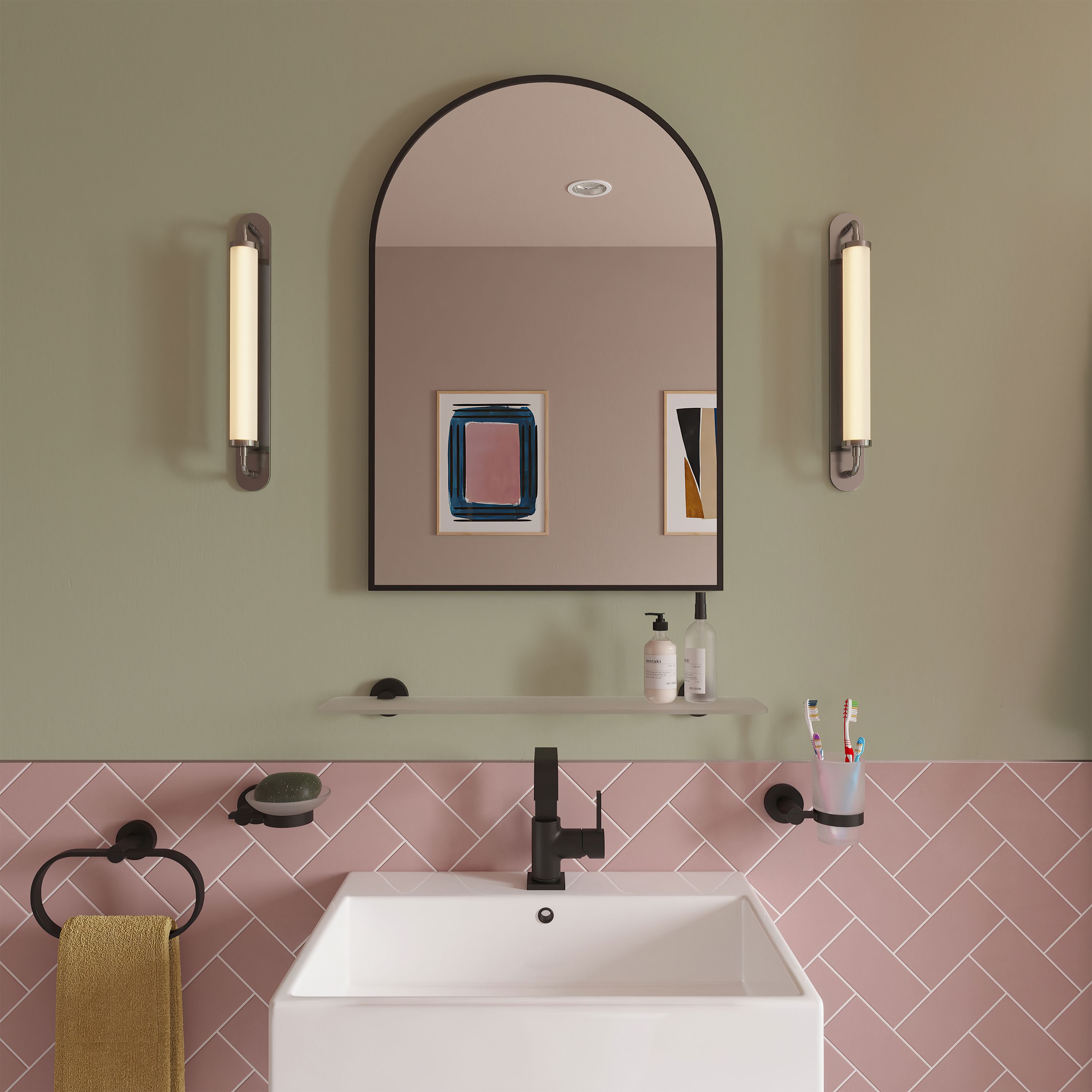 Croydex Matt Black Arch Wall-mounted Bathroom Mirror (H)73cm (W)50cm