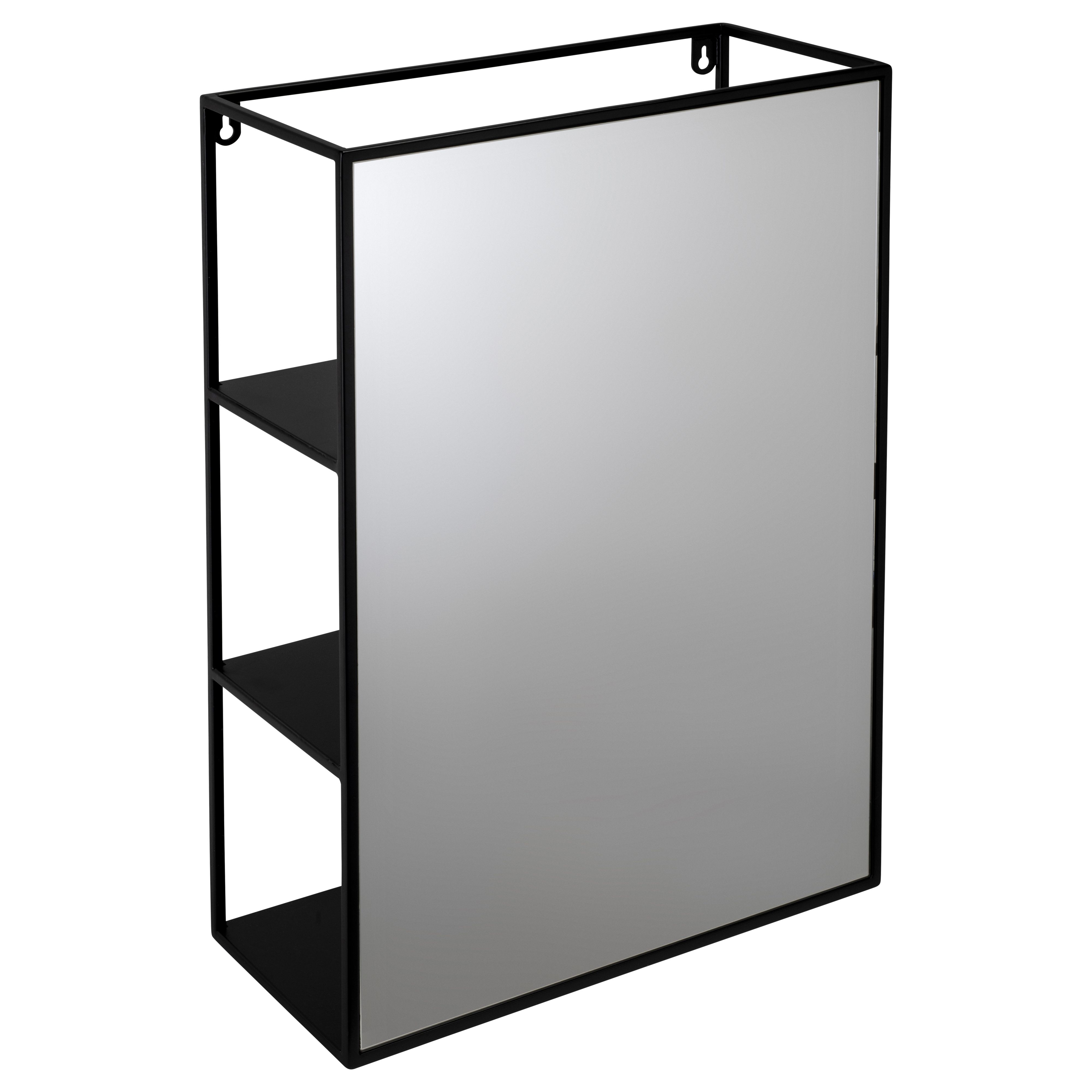 Croydex Matt Black Mirror effect Steel Rectangular Wall-mounted Bathroom Shelving (D)17.9cm (H)60cm (L)40cm