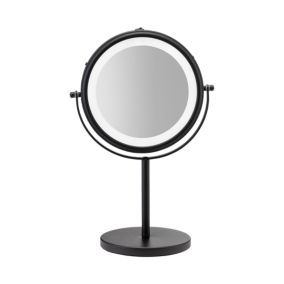 Croydex Matt Black Round Freestanding Bathroom Illuminated Cosmetic mirror (H)35.9cm (W)23.5cm
