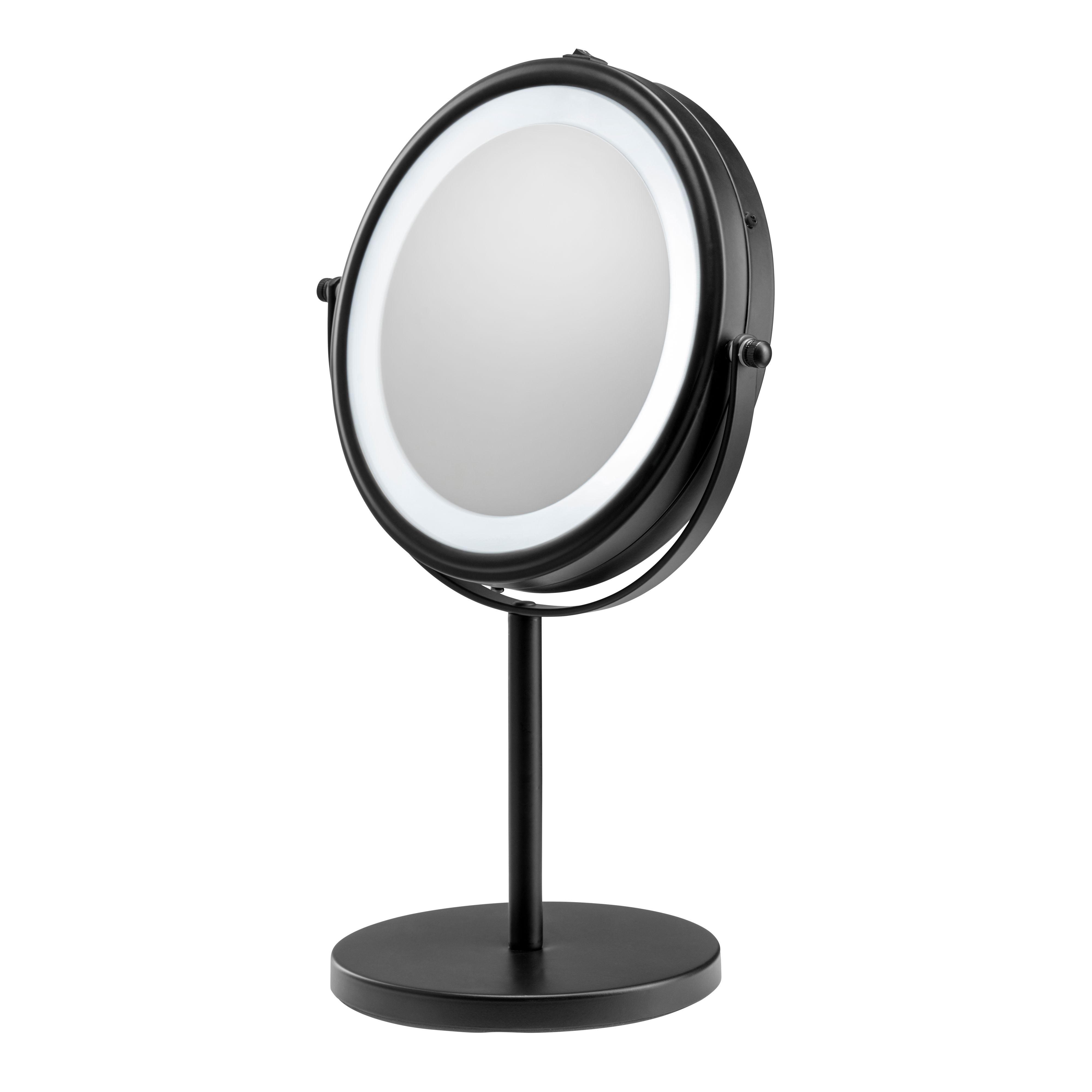 Croydex Matt Black Round Freestanding Bathroom Illuminated Modern Cosmetic mirror (H)35.9cm (W)23.5cm