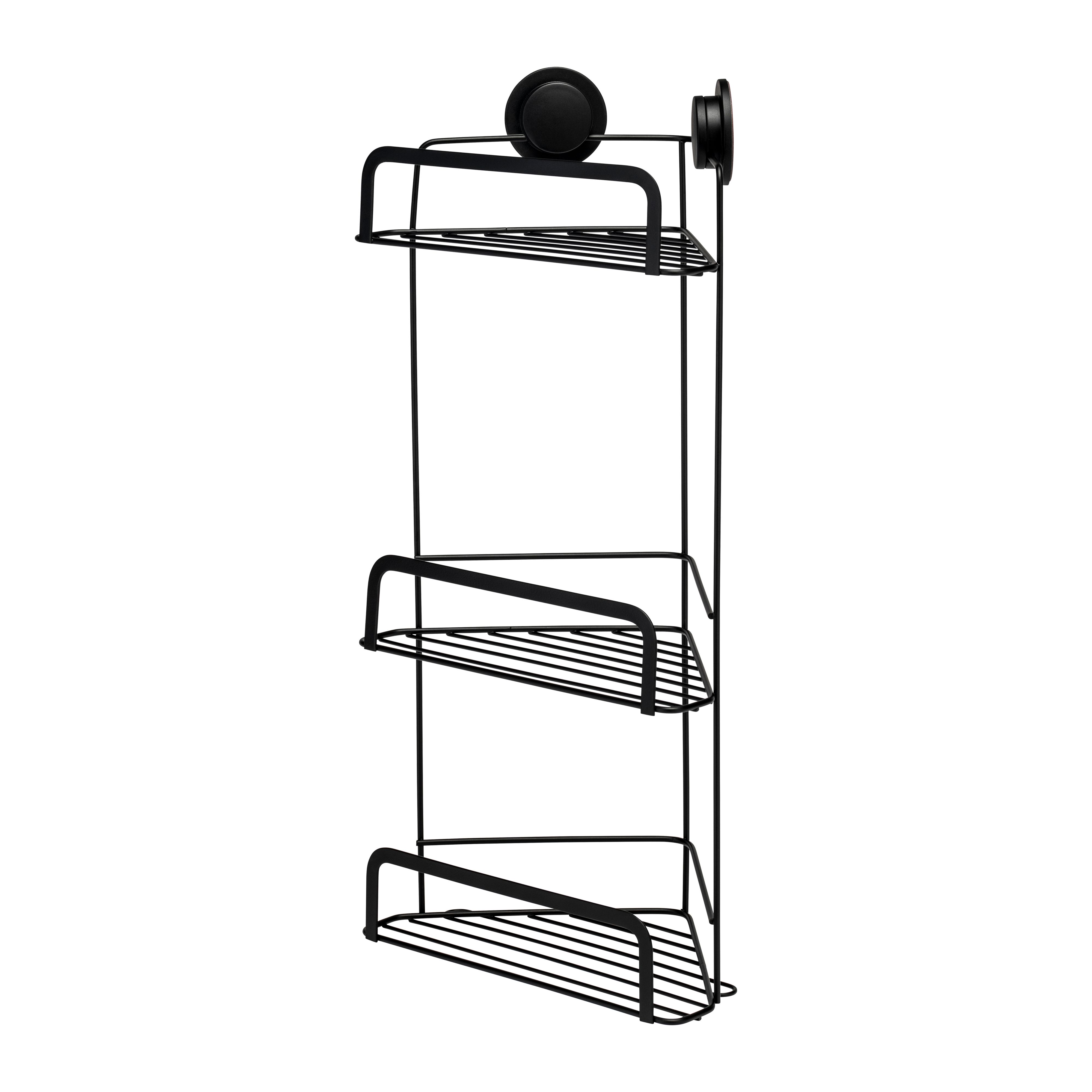 Croydex Stick 'n' Lock Black Steel 3 compartments Corner shower basket (W)26cm