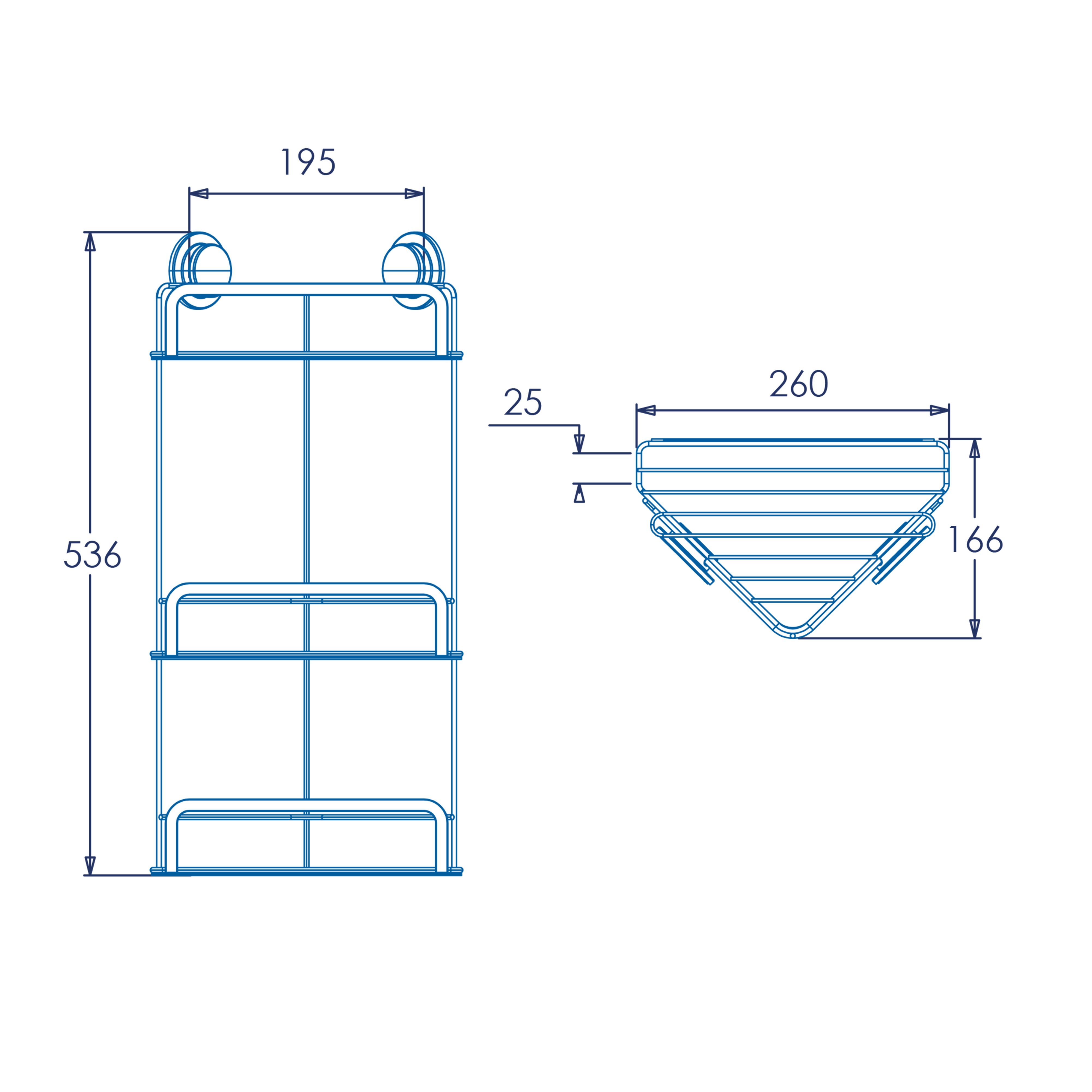 Croydex Stick 'n' Lock Three Tier Corner Shower Basket, Grey