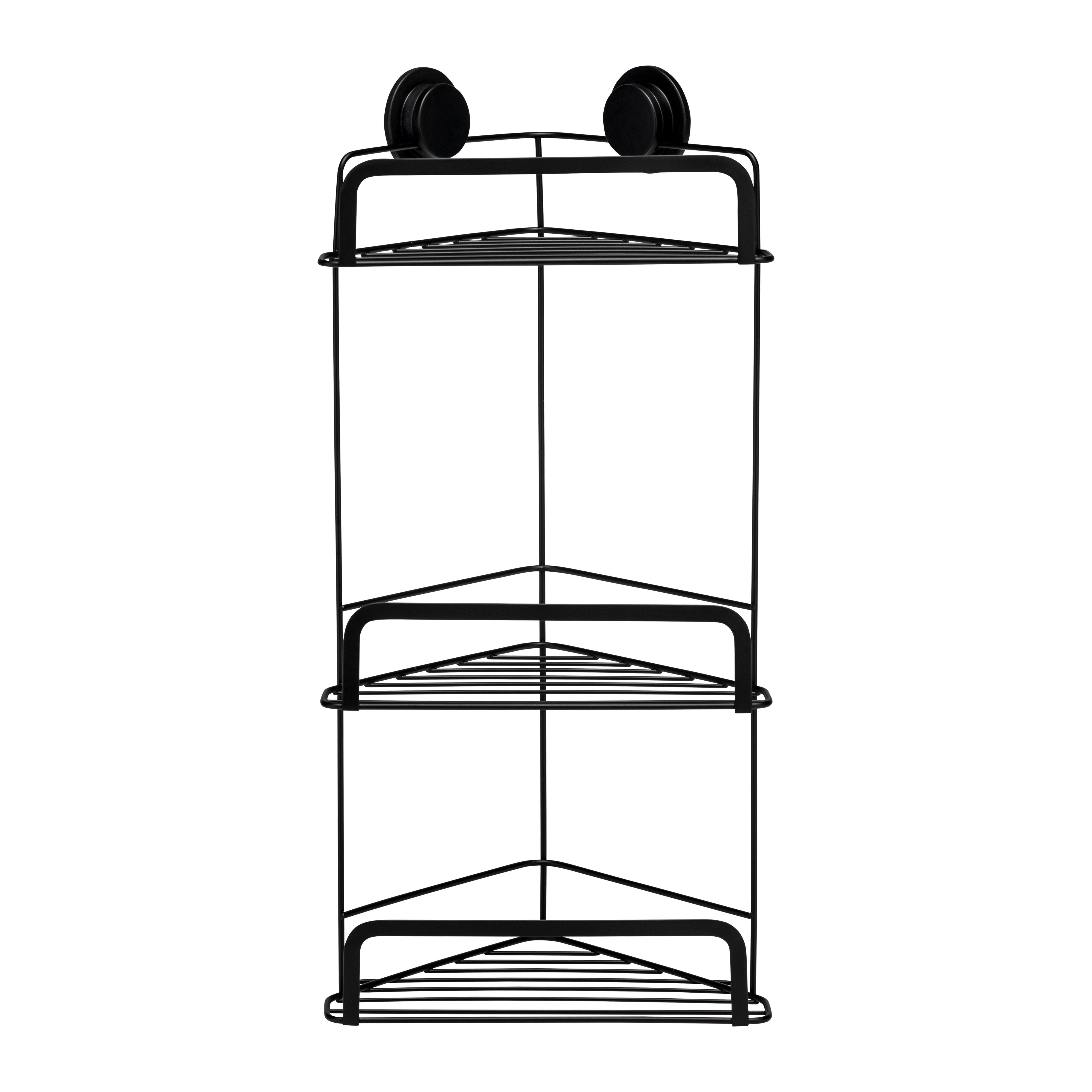 Croydex Stick 'n' Lock Black Steel 3 tier Corner shower basket (W)26cm