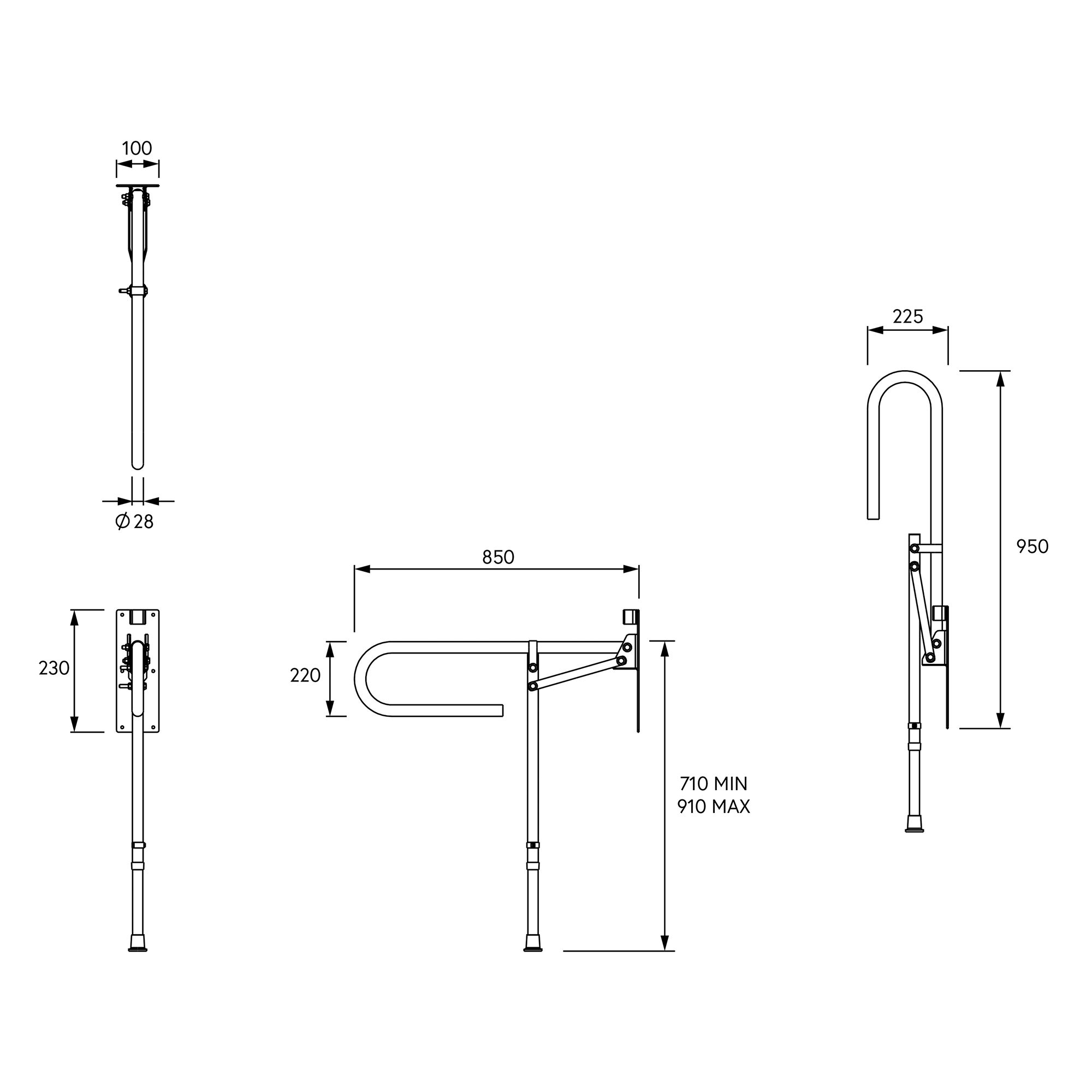 Croydex White Straight Support Fold away Grab rail (L)850mm - 4