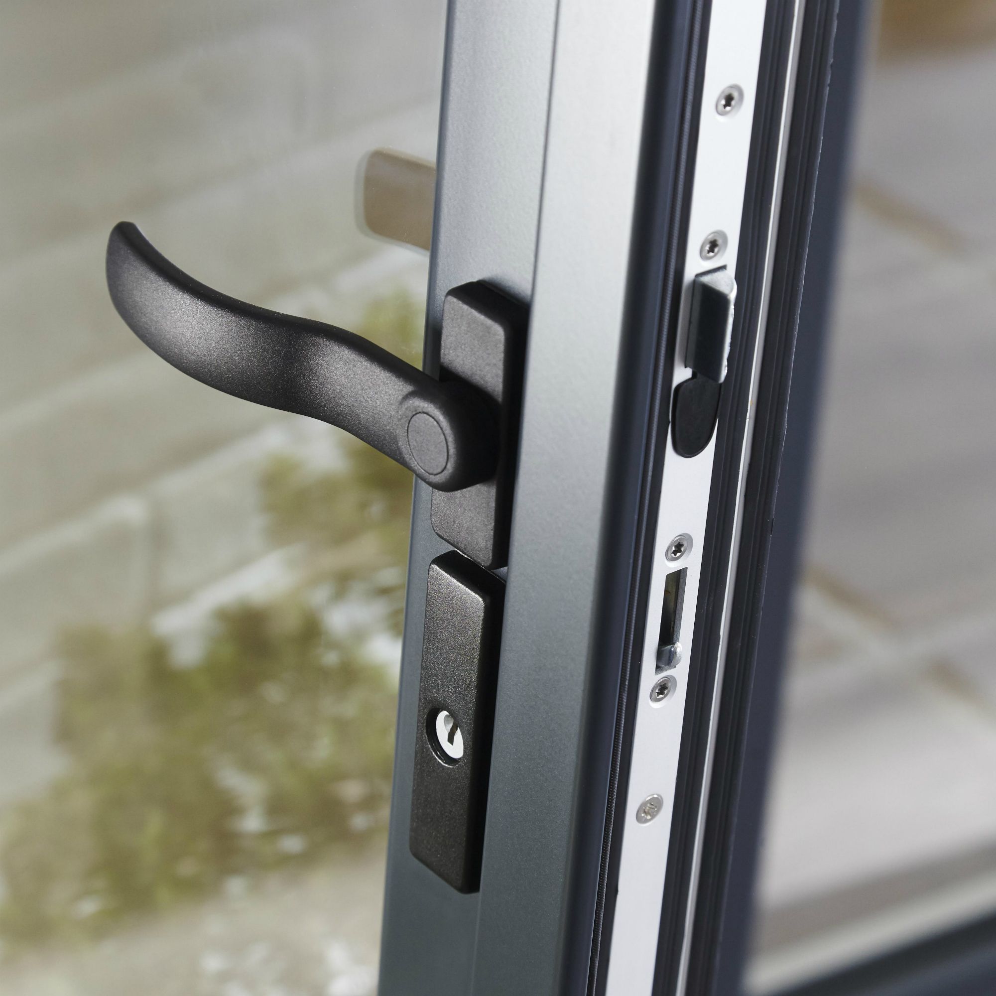 Crystal 1 Lite Glazed Grey Aluminium French Door set with 2 panes, (H)2104mm (W)1504mm External