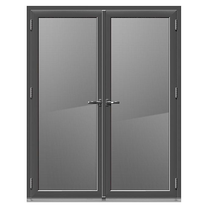 Crystal 1 Lite Glazed Grey Aluminium French Door set with 2 panes, (H)2104mm (W)1804mm External