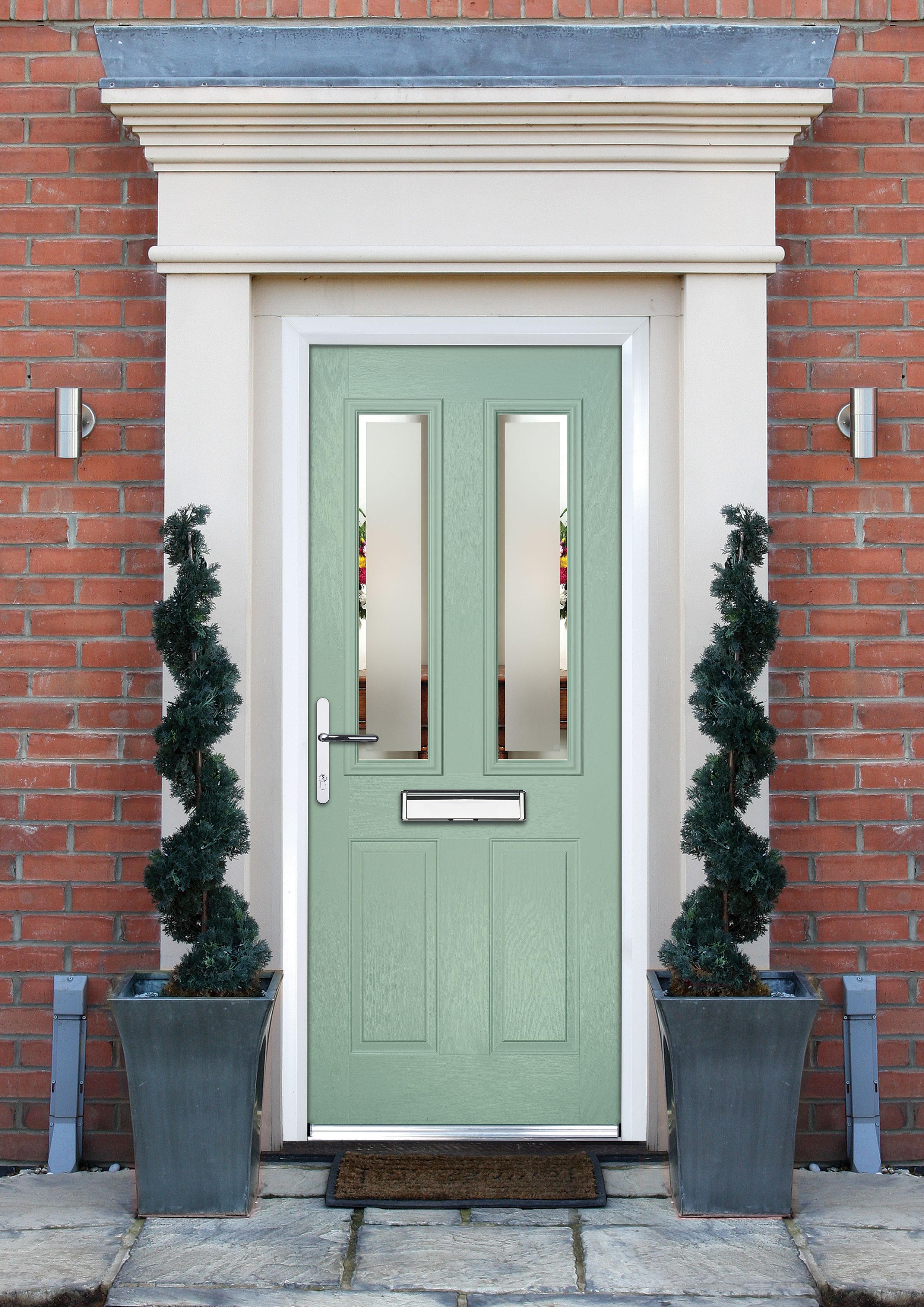 Crystal 4 panel Frosted Glazed Green Right-hand External Front Door set, (H)2055mm (W)920mm