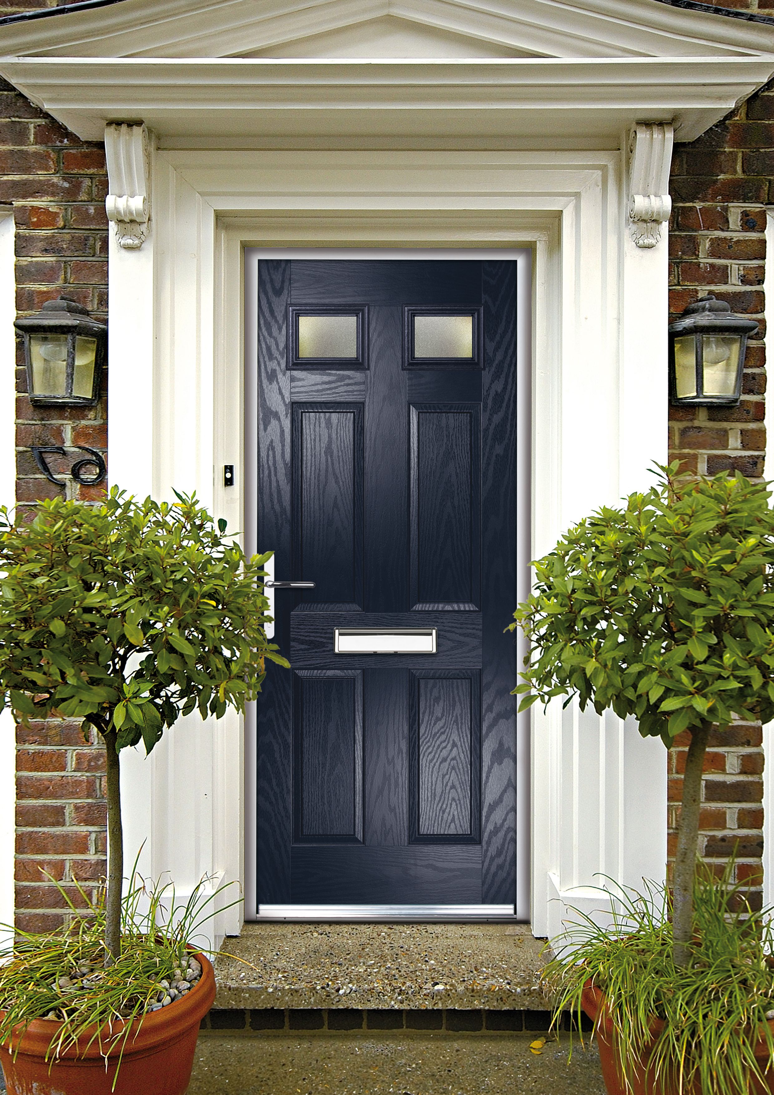 Crystal 6 panel Frosted Glazed Panelled Navy blue RH External Front Door set, (H)2055mm (W)920mm