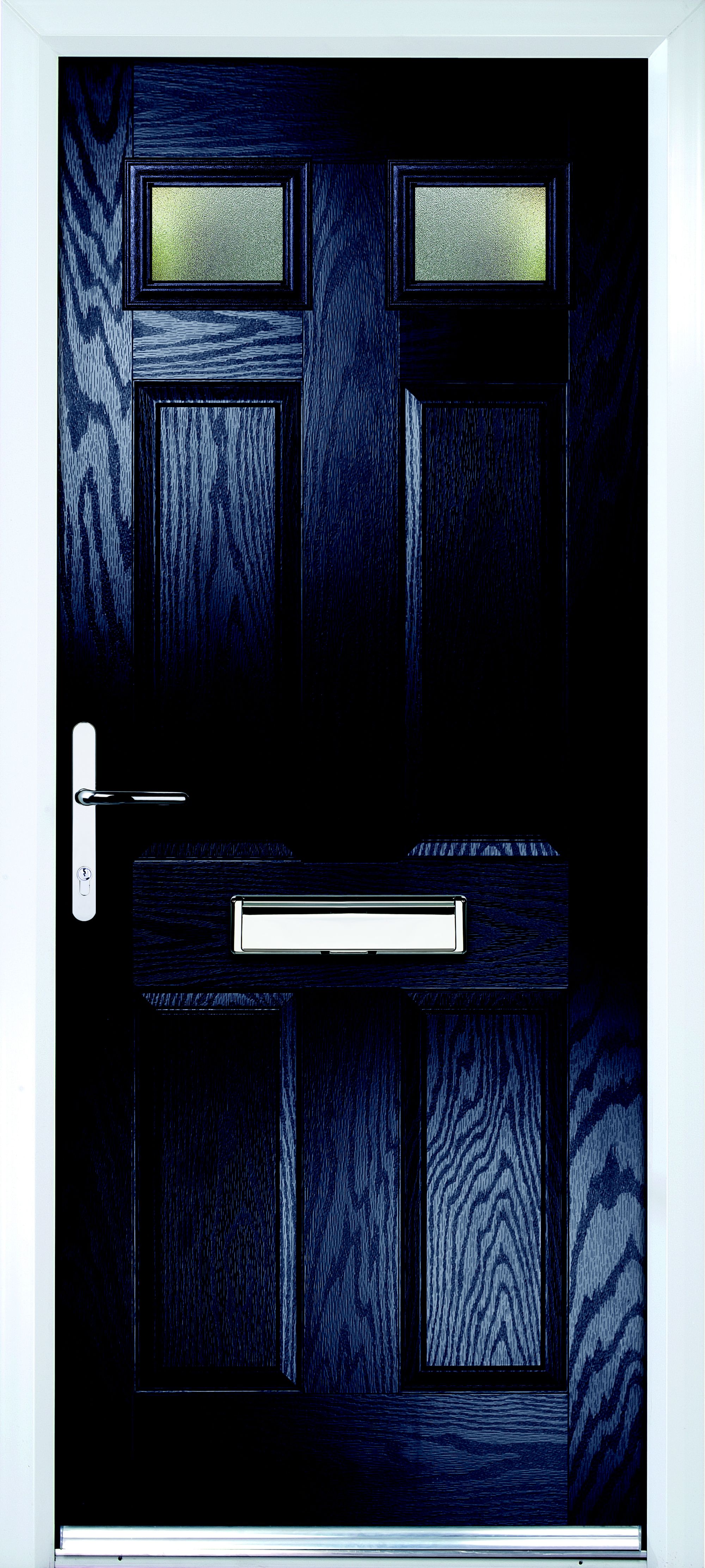 Crystal 6 panel Frosted Glazed Panelled Navy blue RH External Front Door set, (H)2055mm (W)920mm