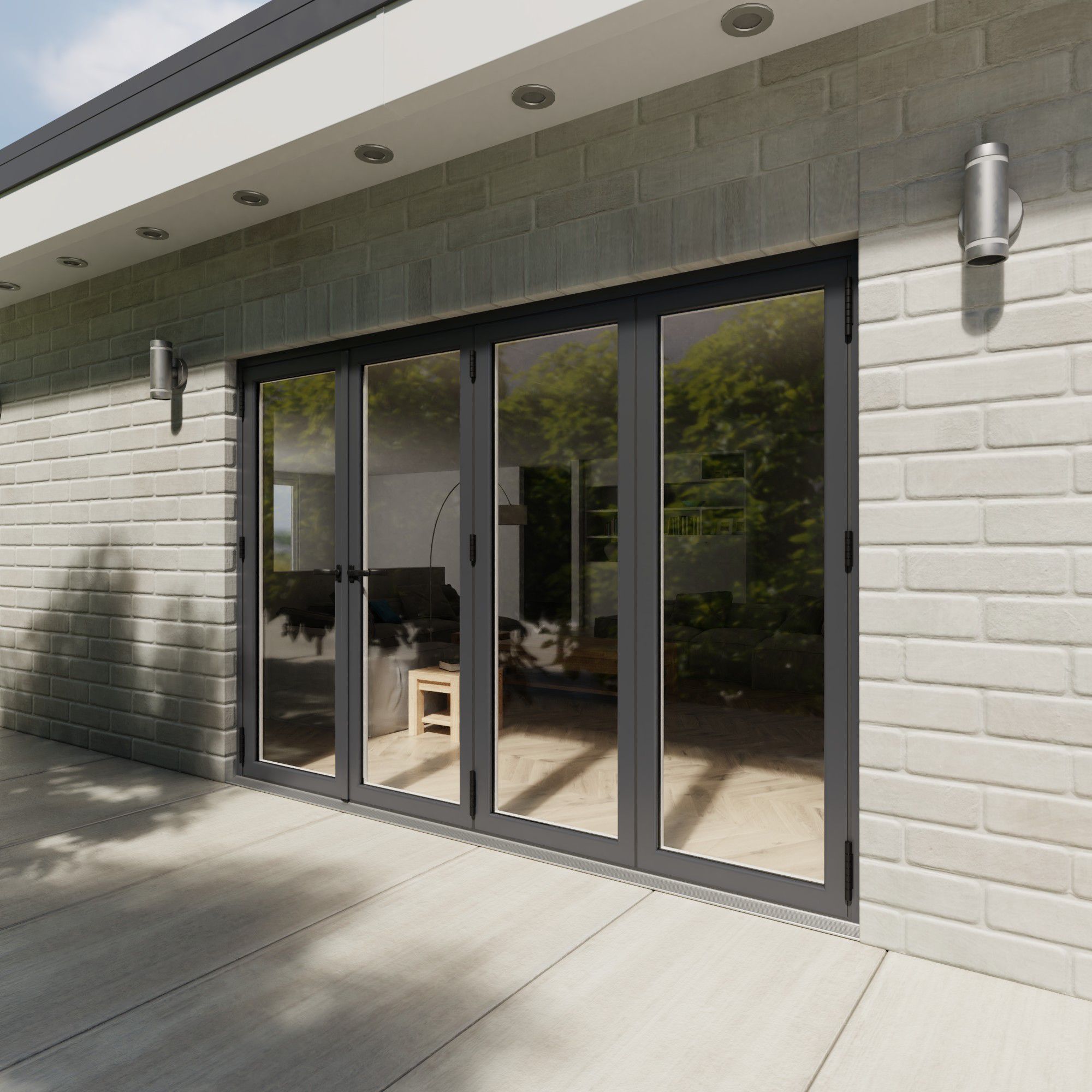 Crystal Clear Glazed Grey Aluminium External 1 Folding Bi-folding door, (H)2090mm (W)2390mm