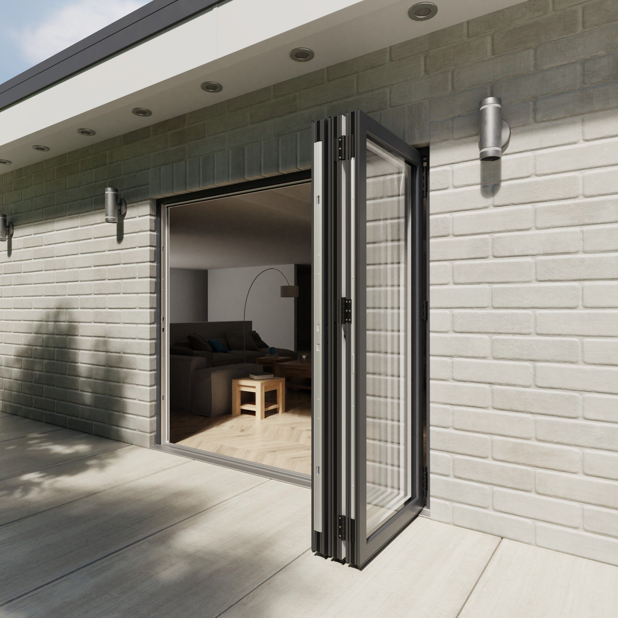 Crystal Clear Glazed Grey Aluminium External 1 Folding Bi-folding door, (H)2090mm (W)2990mm