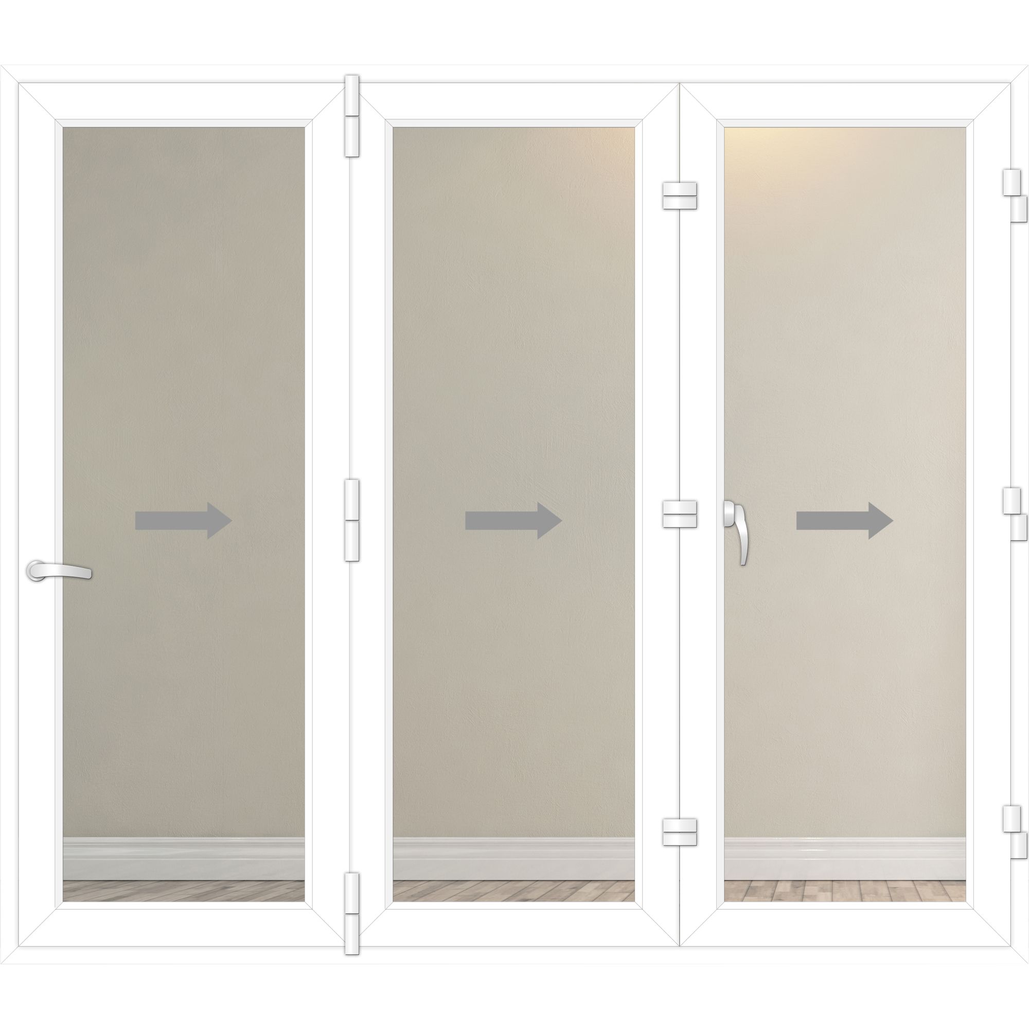 Crystal Clear Glazed White Polyvinyl chloride (PVC) 3 Folding Door set, (H)2090mm (W)2390mm
