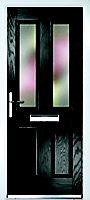 Crystal Frosted Glazed Black Right-hand External Front Door set, (H)2055mm (W)920mm
