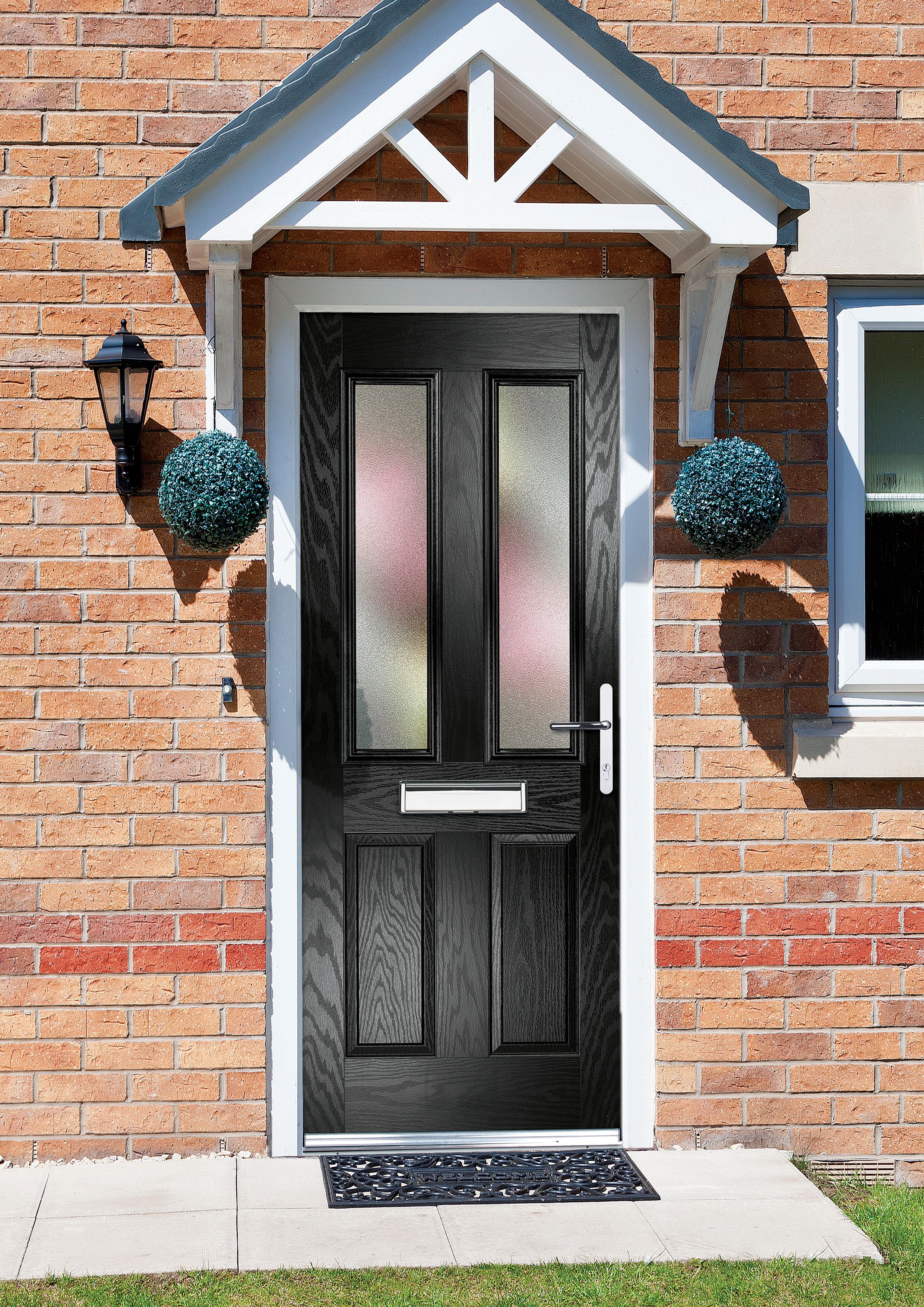 Crystal Frosted Glazed Panelled Black LH External Front Door set, (H)2055mm (W)920mm