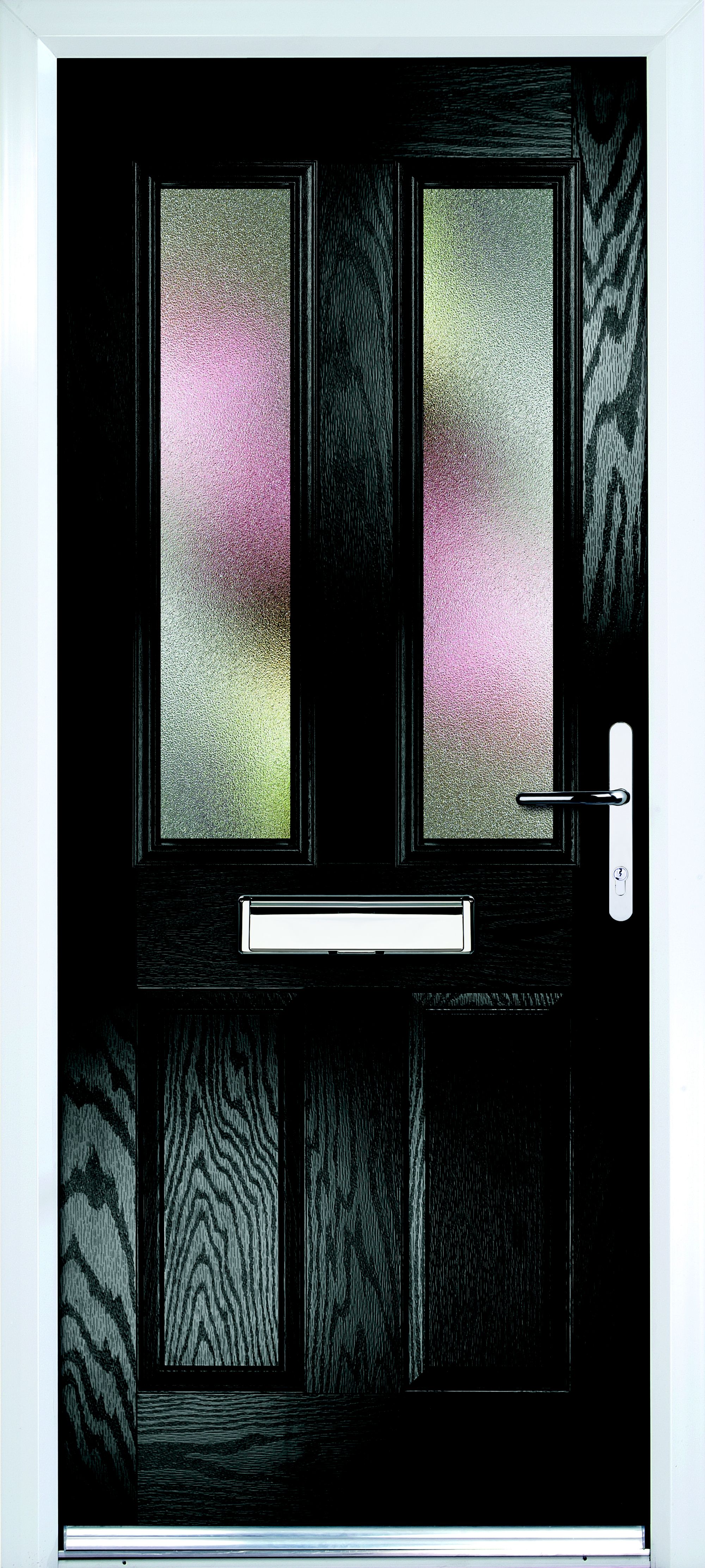 Crystal Frosted Glazed Panelled Black LH External Front Door set, (H)2055mm (W)920mm