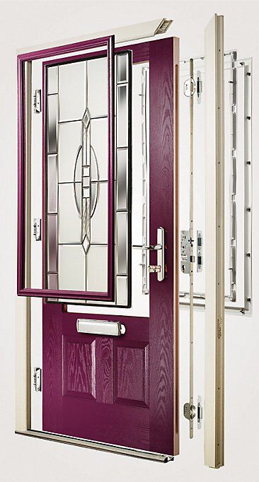 Crystal Frosted Glazed Panelled Black LH External Front Door set, (H)2055mm (W)920mm