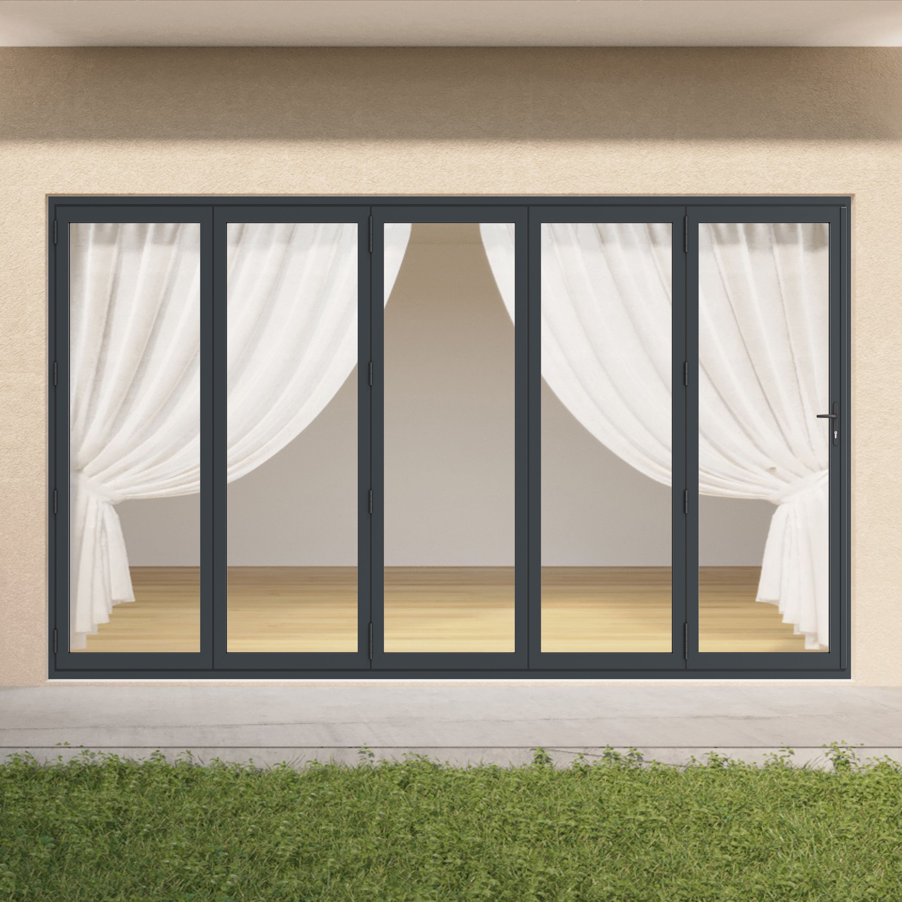 Crystal Glazed Grey Aluminium External 1 Folding Bi-folding door, (H)2090mm (W)4990mm