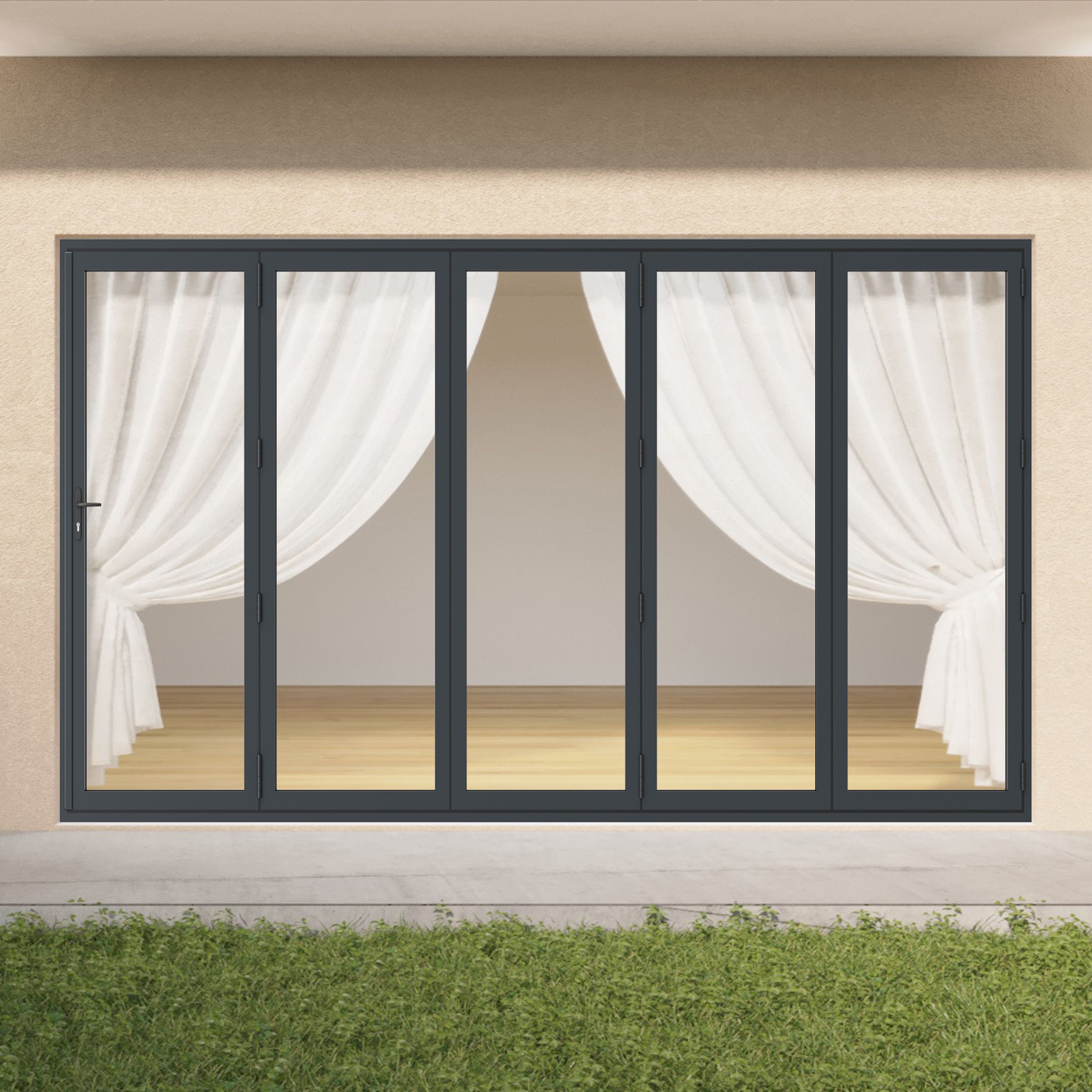 Crystal Glazed Grey Aluminium External 1 Folding Bi-folding door, (H)2090mm (W)4990mm