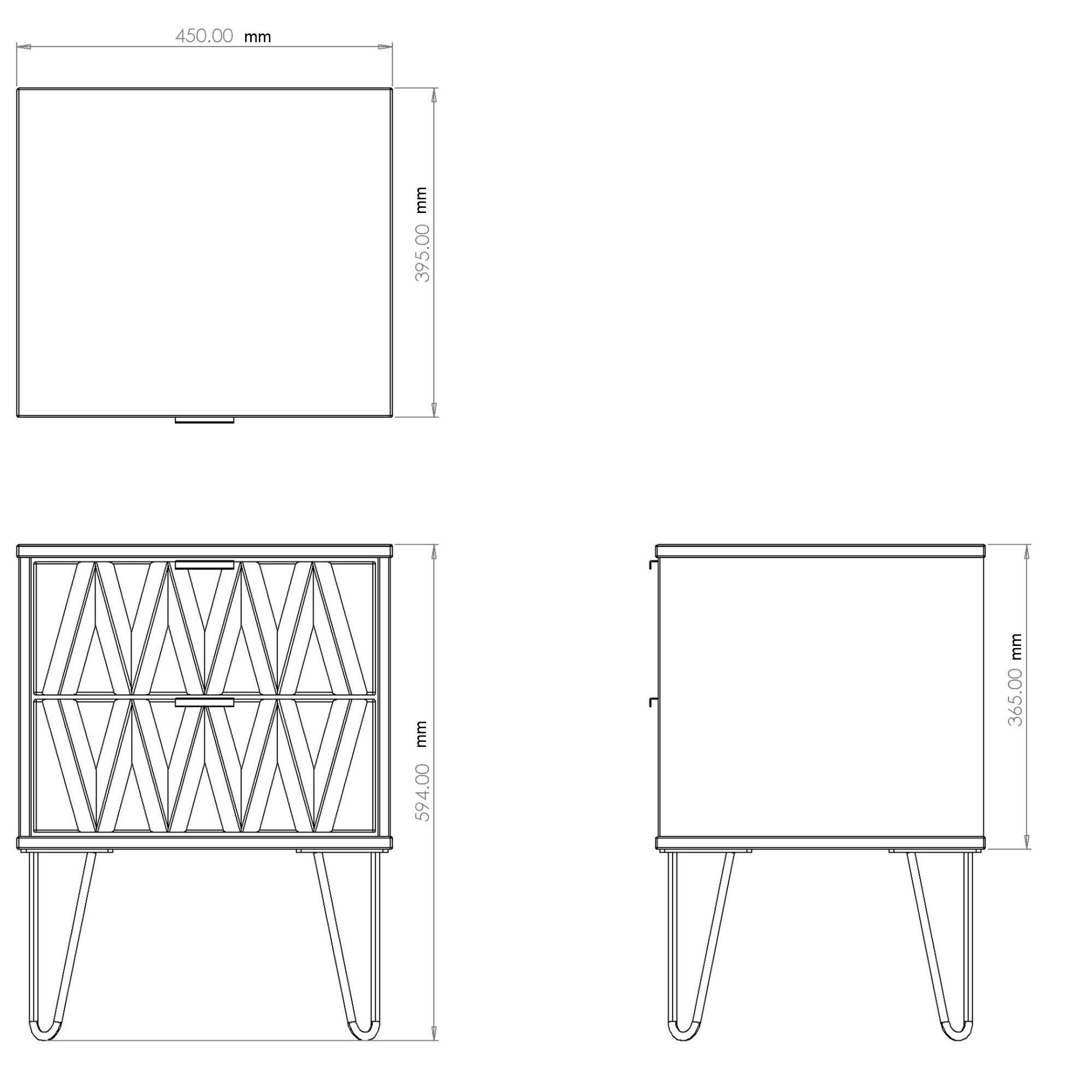 Cube Ready assembled Matt dark grey & white 2 Drawer Bedside chest (H)505mm (W)395mm (D)415mm