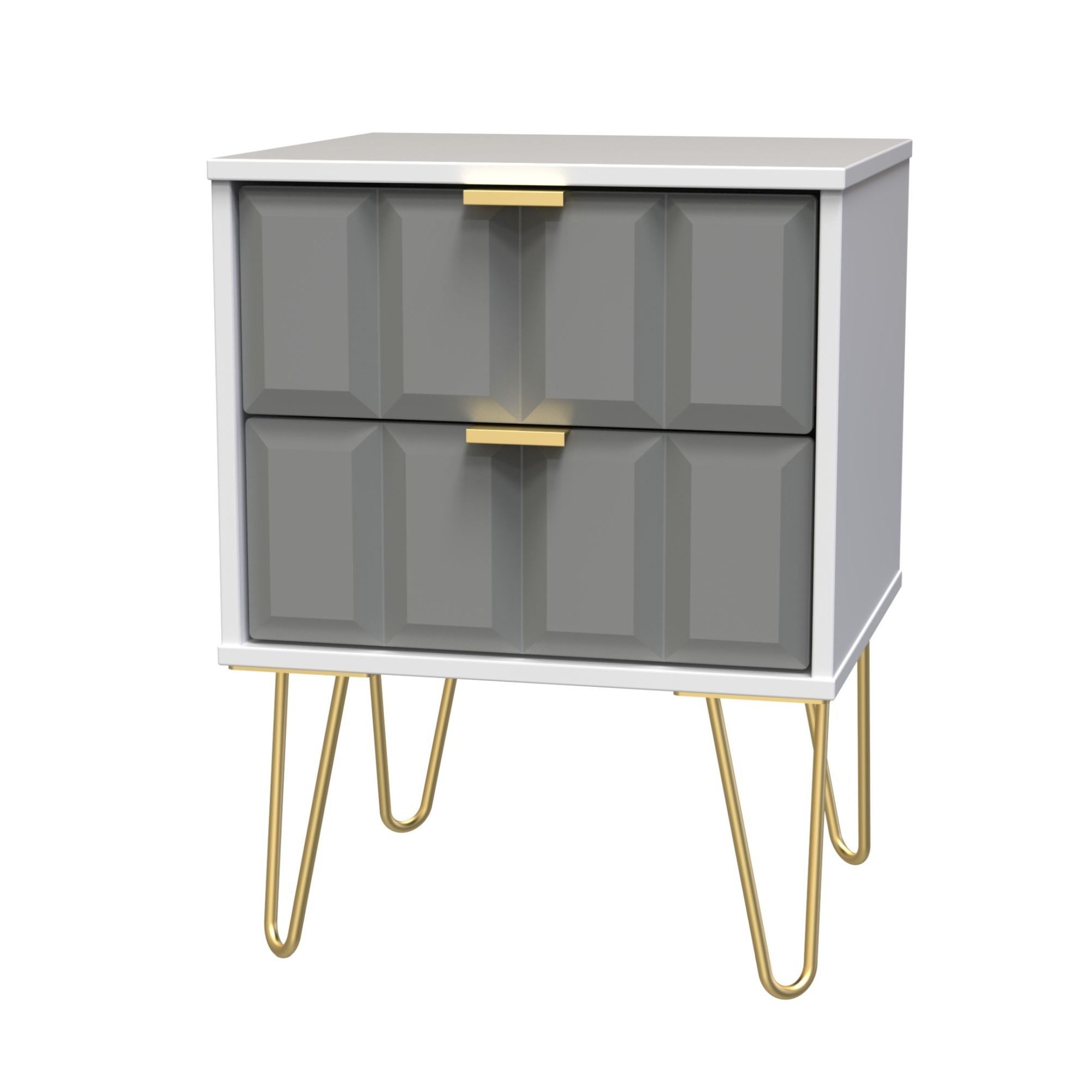 Cube Ready assembled Matt dark grey & white 2 Drawer Wide Bedside chest (H)505mm (W)395mm (D)415mm